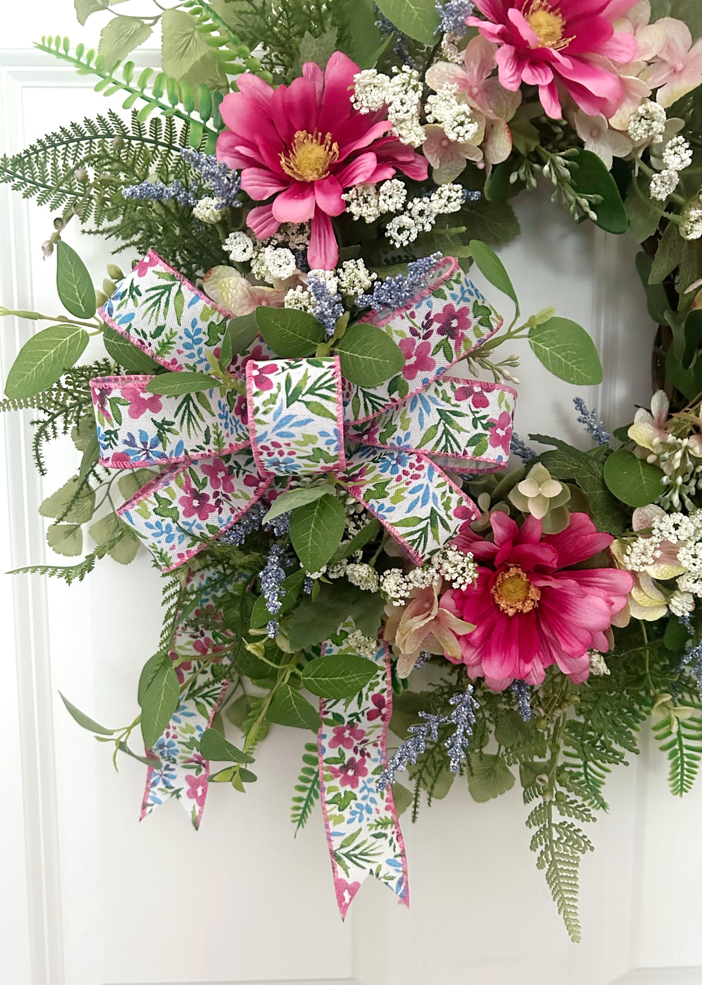 Hot Pink Daisy Wreath, Colorful Summer Wreath