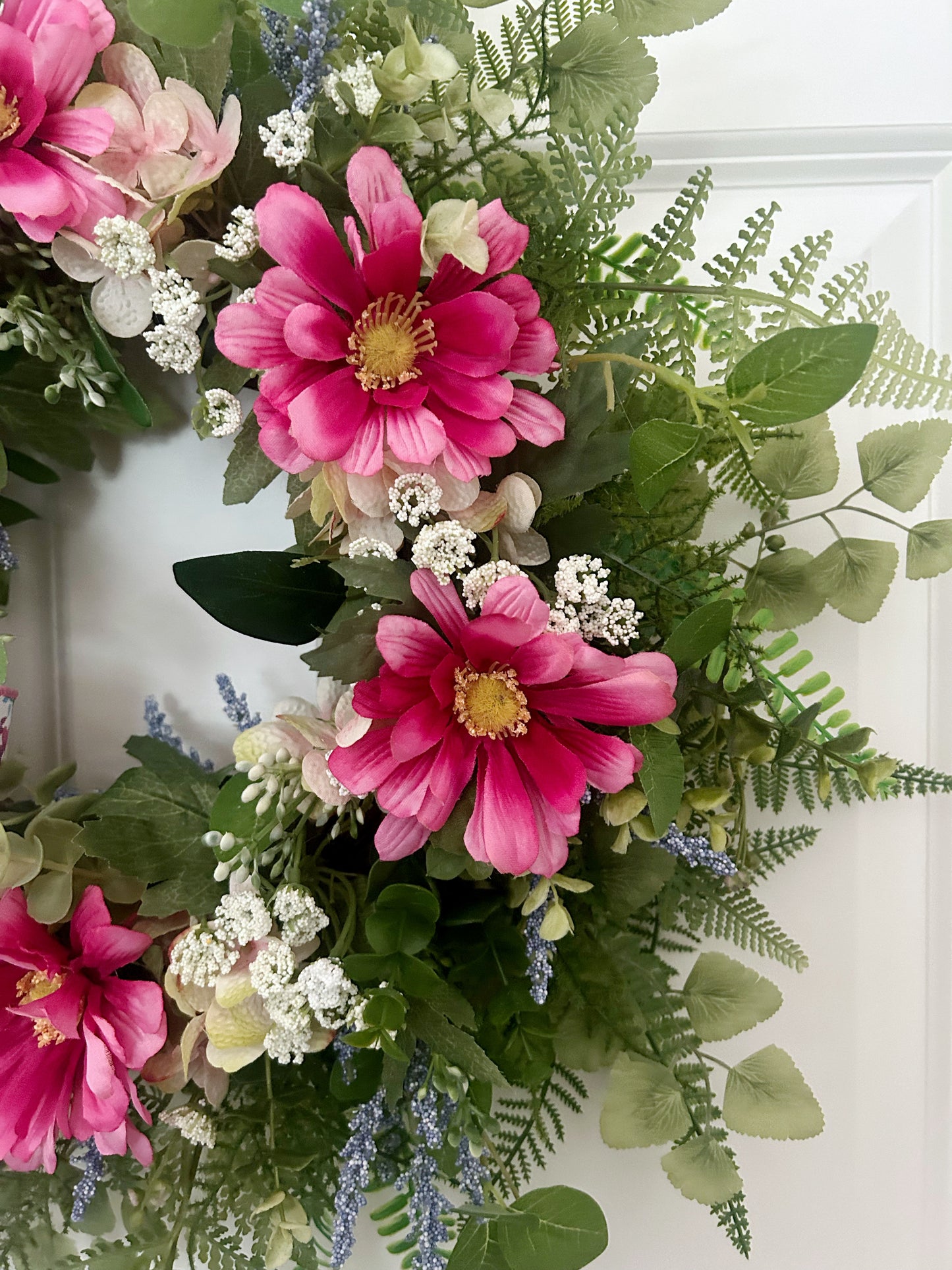 Hot Pink Daisy Wreath, Colorful Summer Wreath