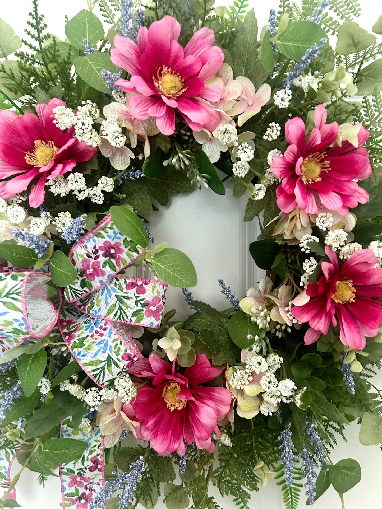 Hot Pink Daisy Wreath, Colorful Summer Wreath