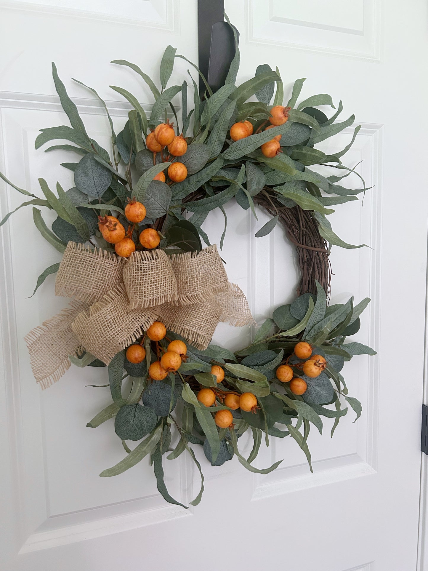 Modern Fall Wreath for Front Door – Orange Berry & Eucalyptus Farmhouse Door Décor