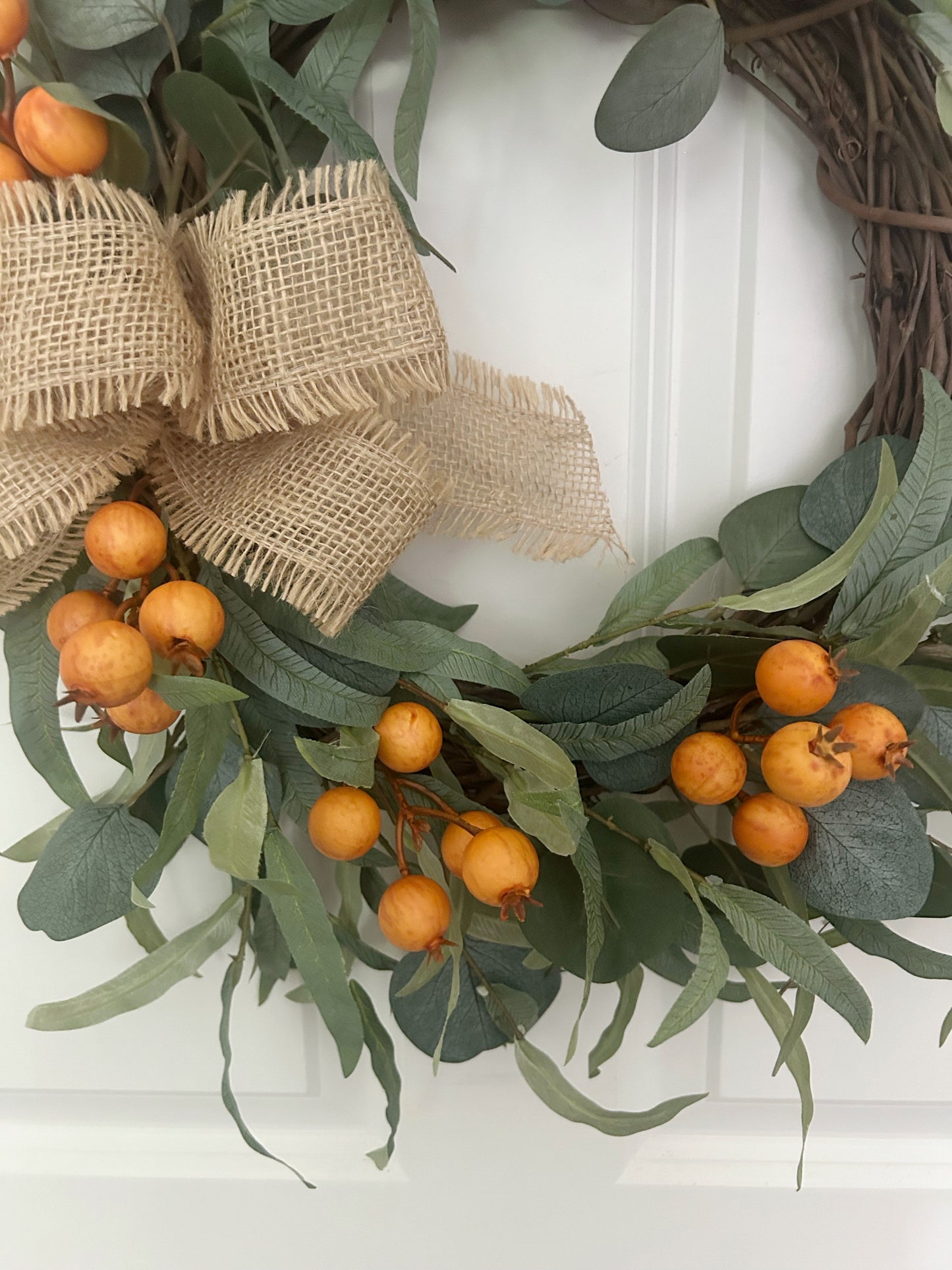 Modern Fall Wreath for Front Door – Orange Berry & Eucalyptus Farmhouse Door Décor