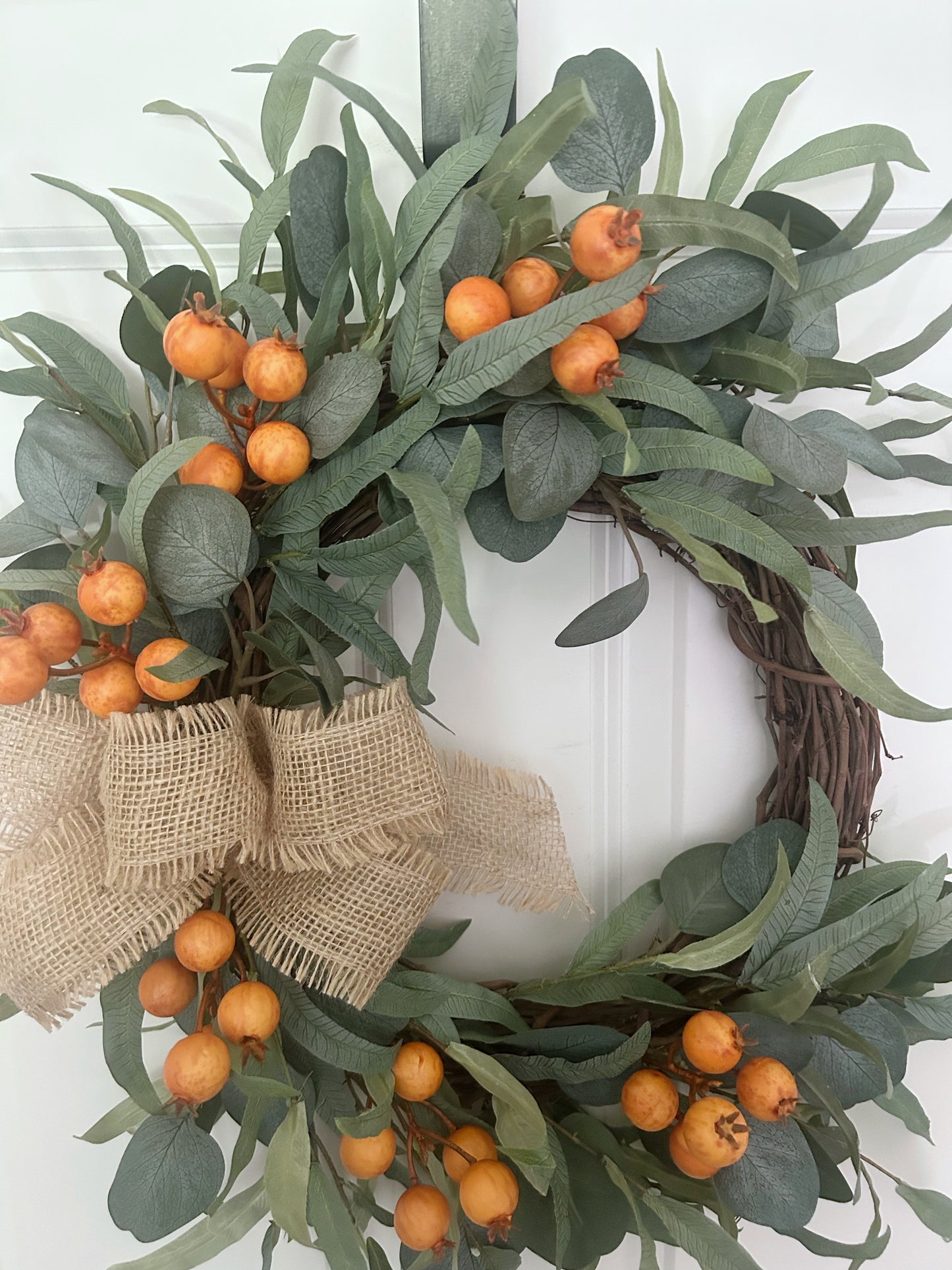 Modern Fall Wreath for Front Door – Orange Berry & Eucalyptus Farmhouse Door Décor