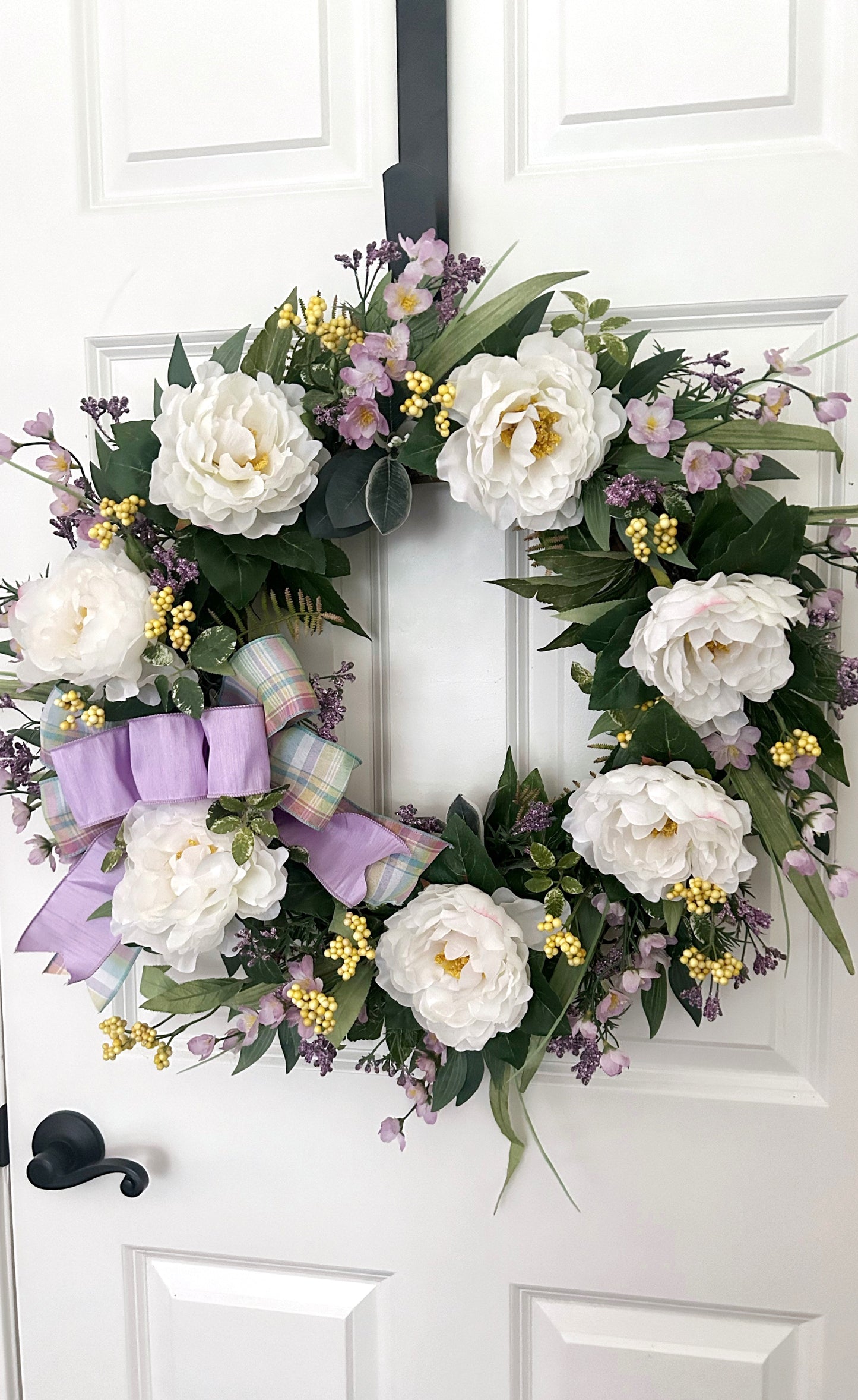 White Peony Wreath for Front Door, Spring Summer Garden Wreath
