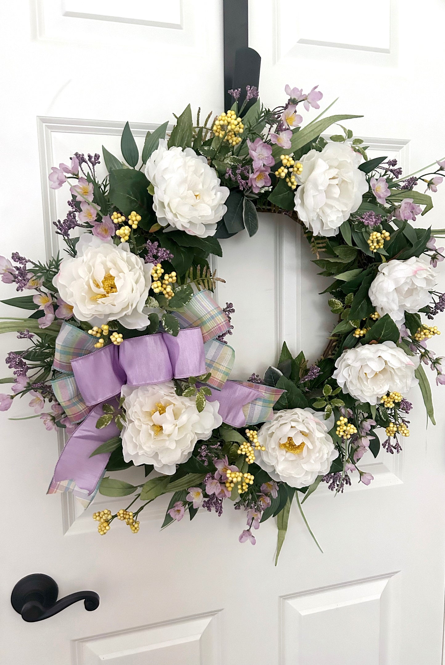 White Peony Wreath for Front Door, Spring Summer Garden Wreath