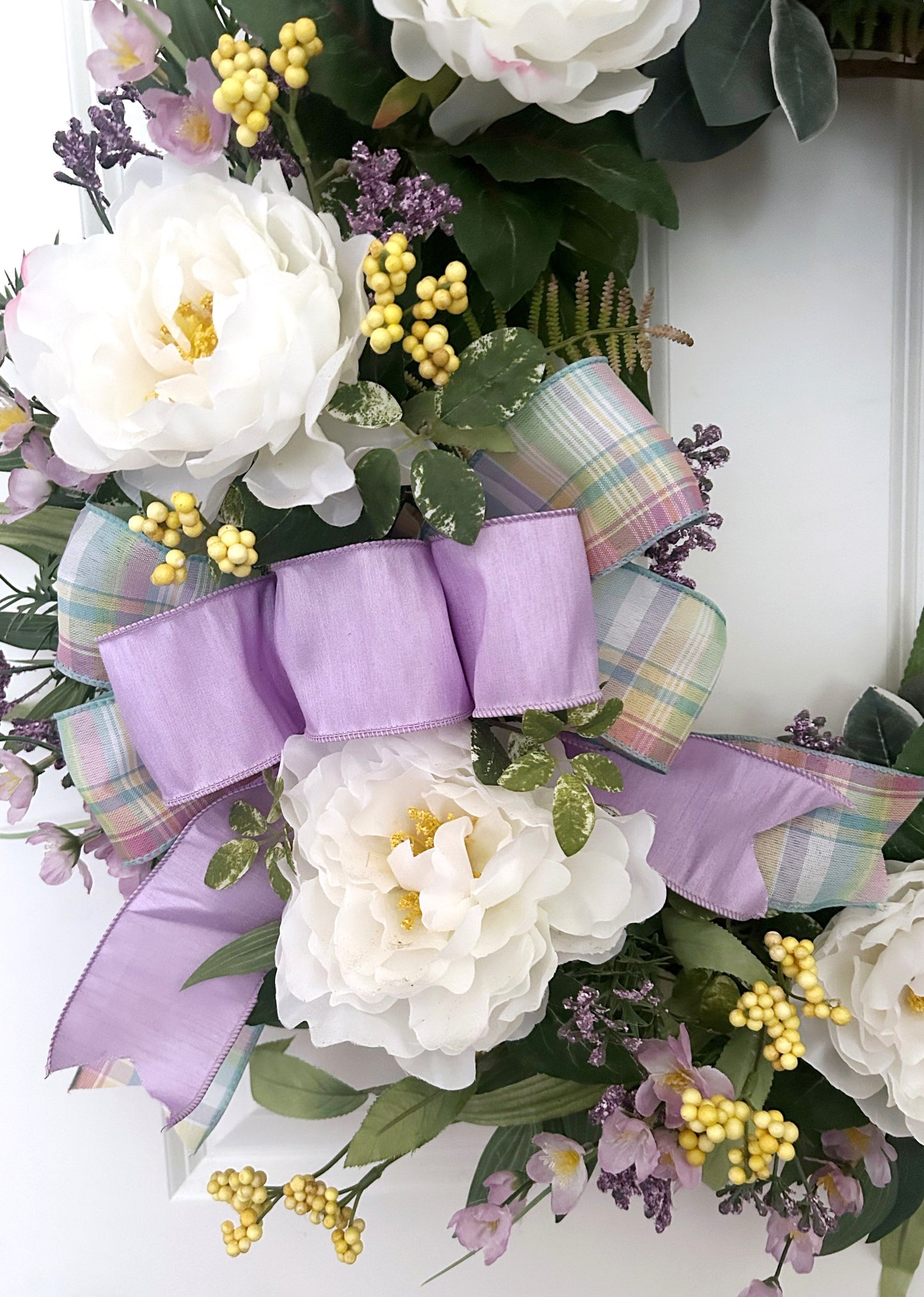 White Peony Wreath for Front Door, Spring Summer Garden Wreath