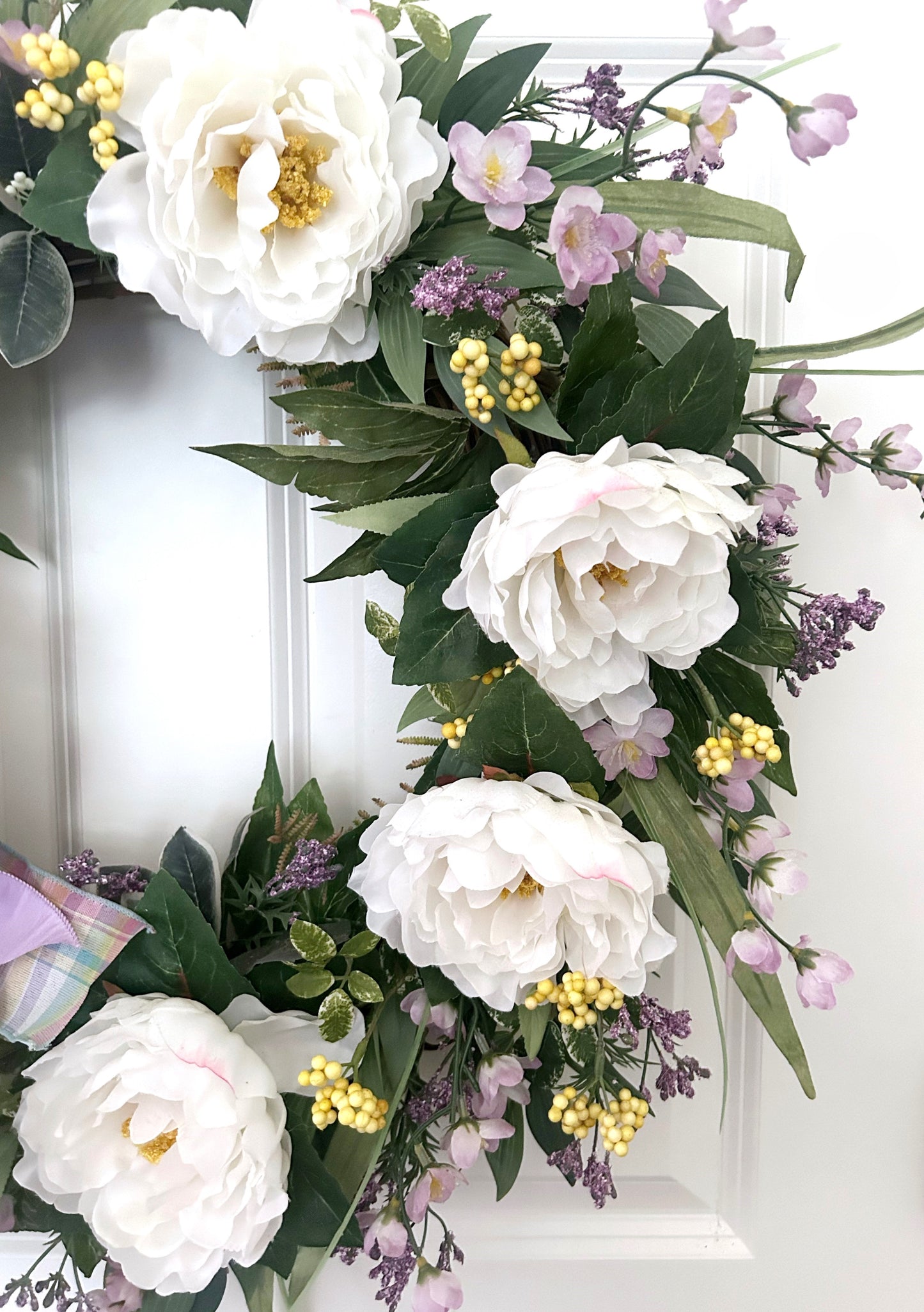 White Peony Wreath for Front Door, Spring Summer Garden Wreath