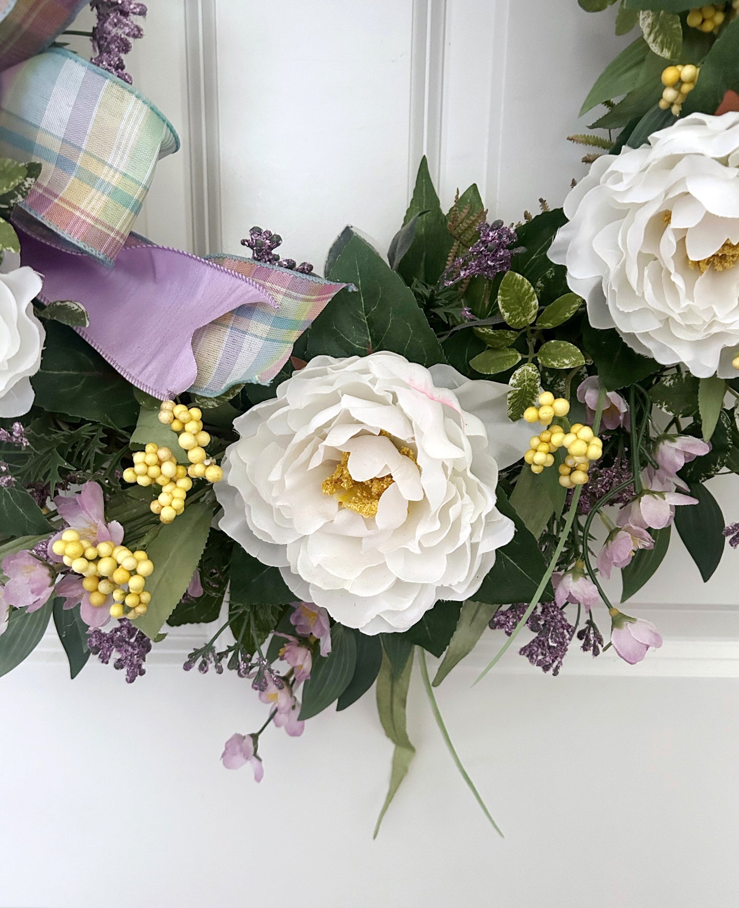 White Peony Wreath for Front Door, Spring Summer Garden Wreath