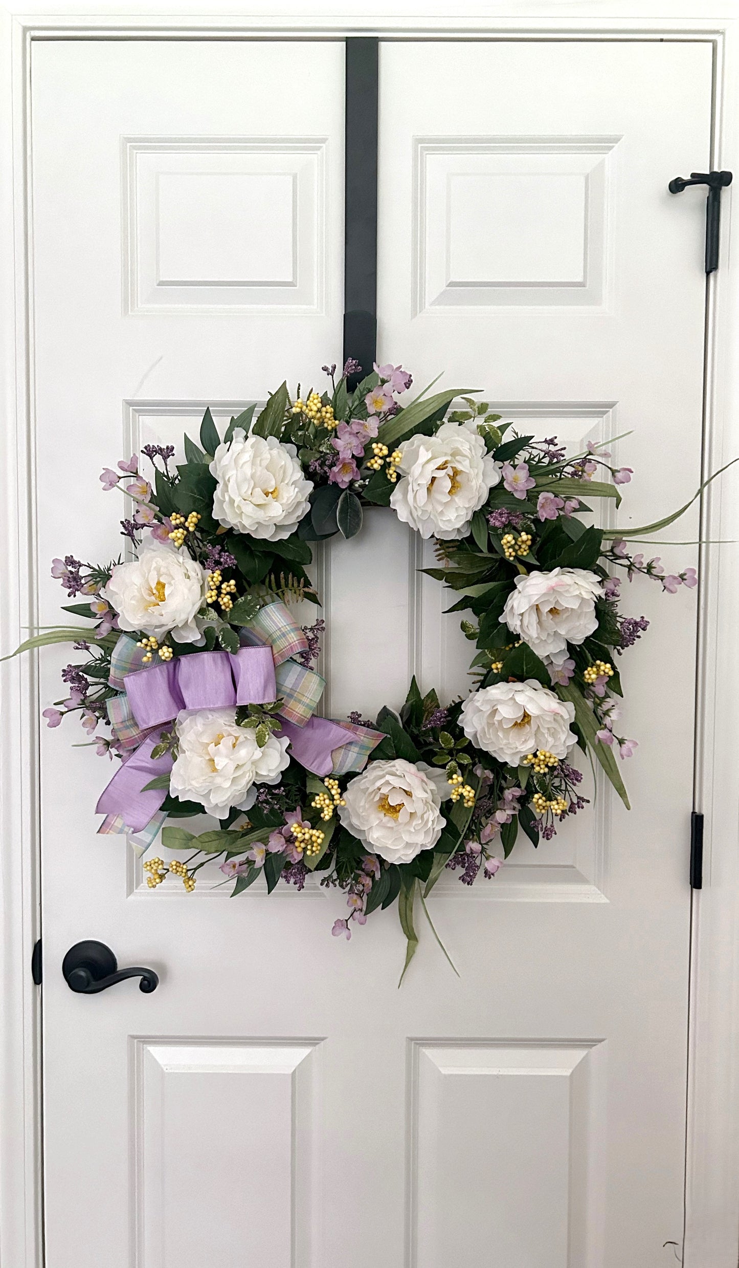 White Peony Wreath for Front Door, Spring Summer Garden Wreath