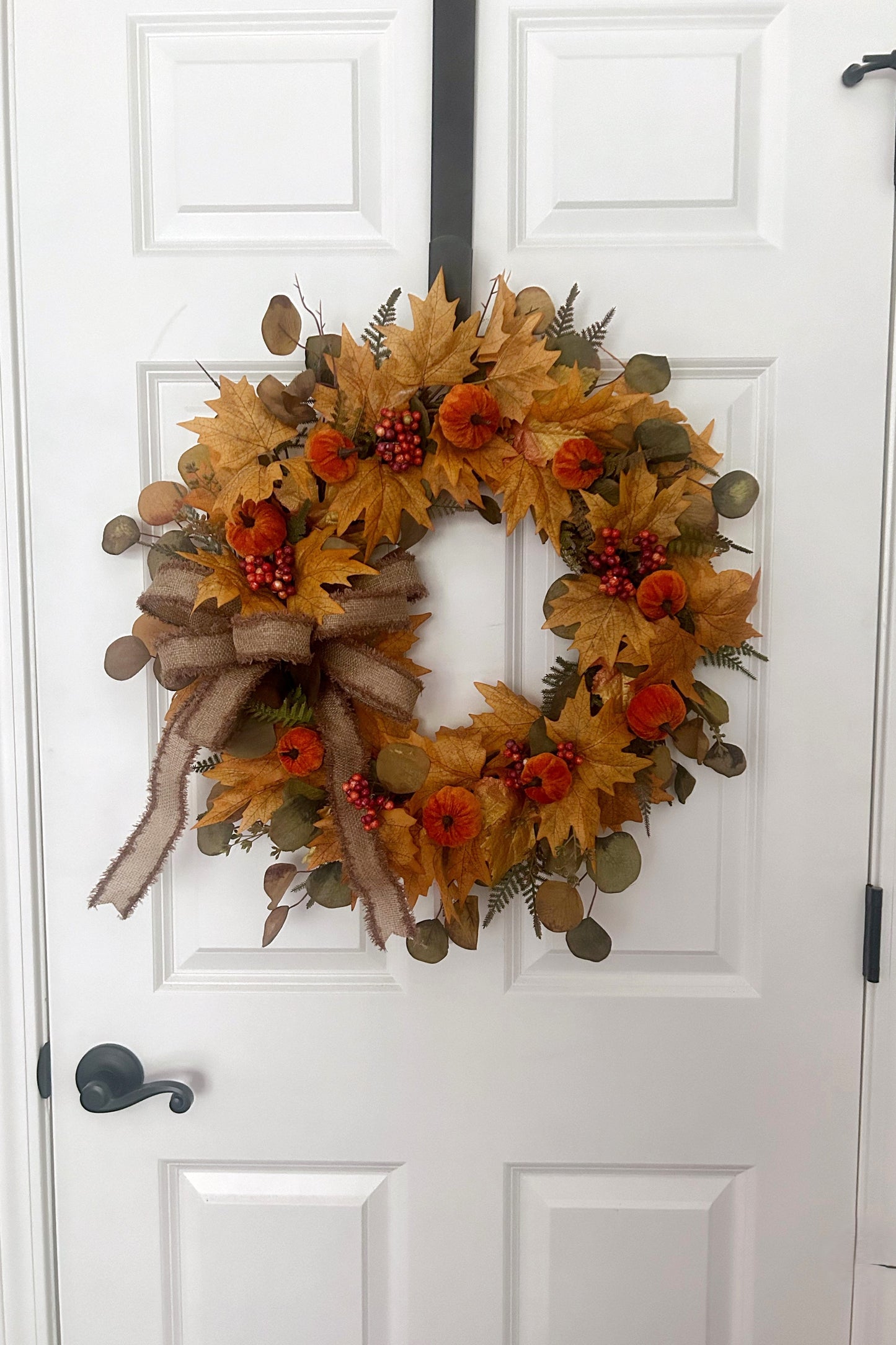 Orange Velvet Pumpkin Wreath for Front Door