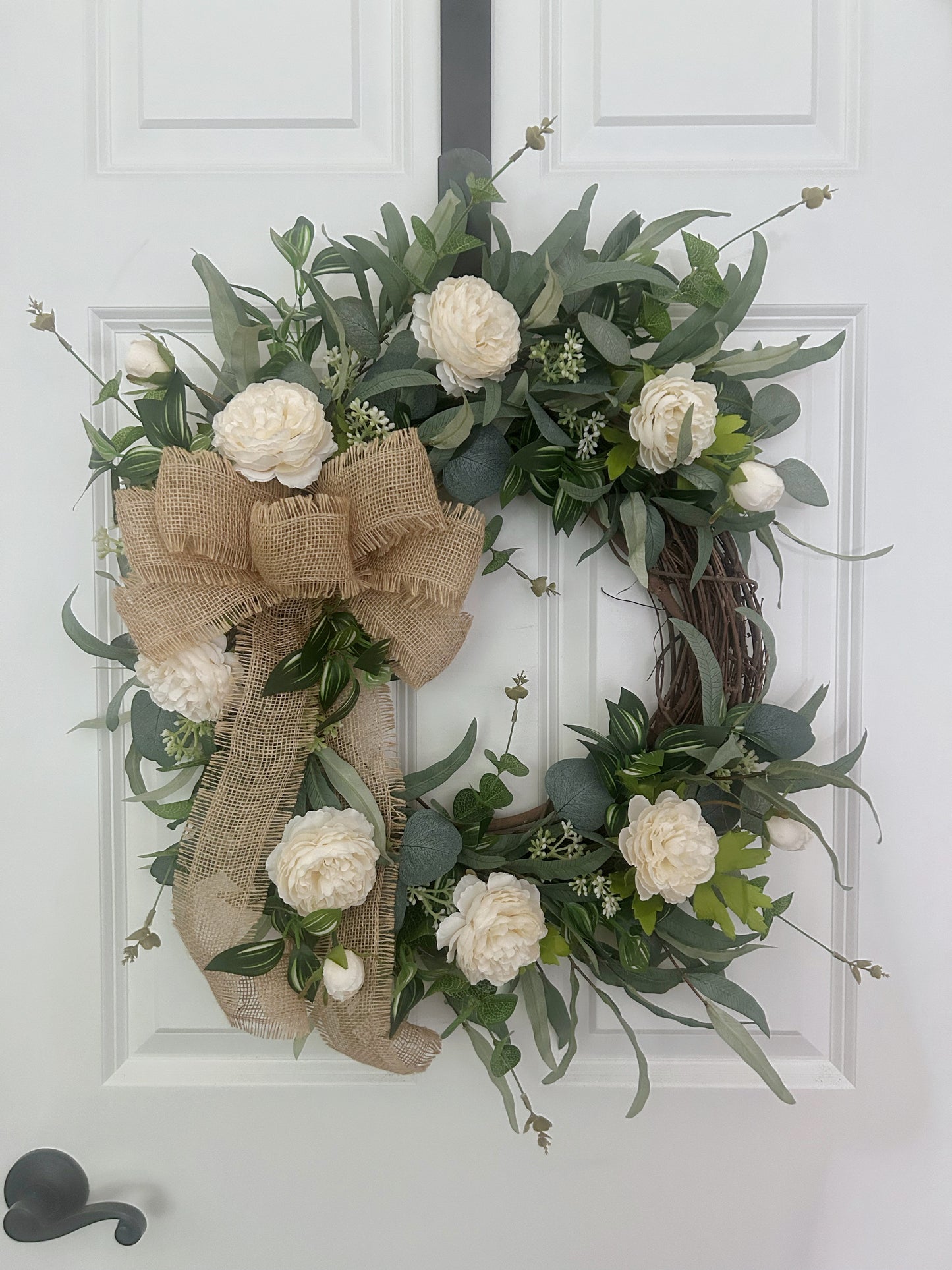 White Rose Wreath for Front Door, Year Round Wreath