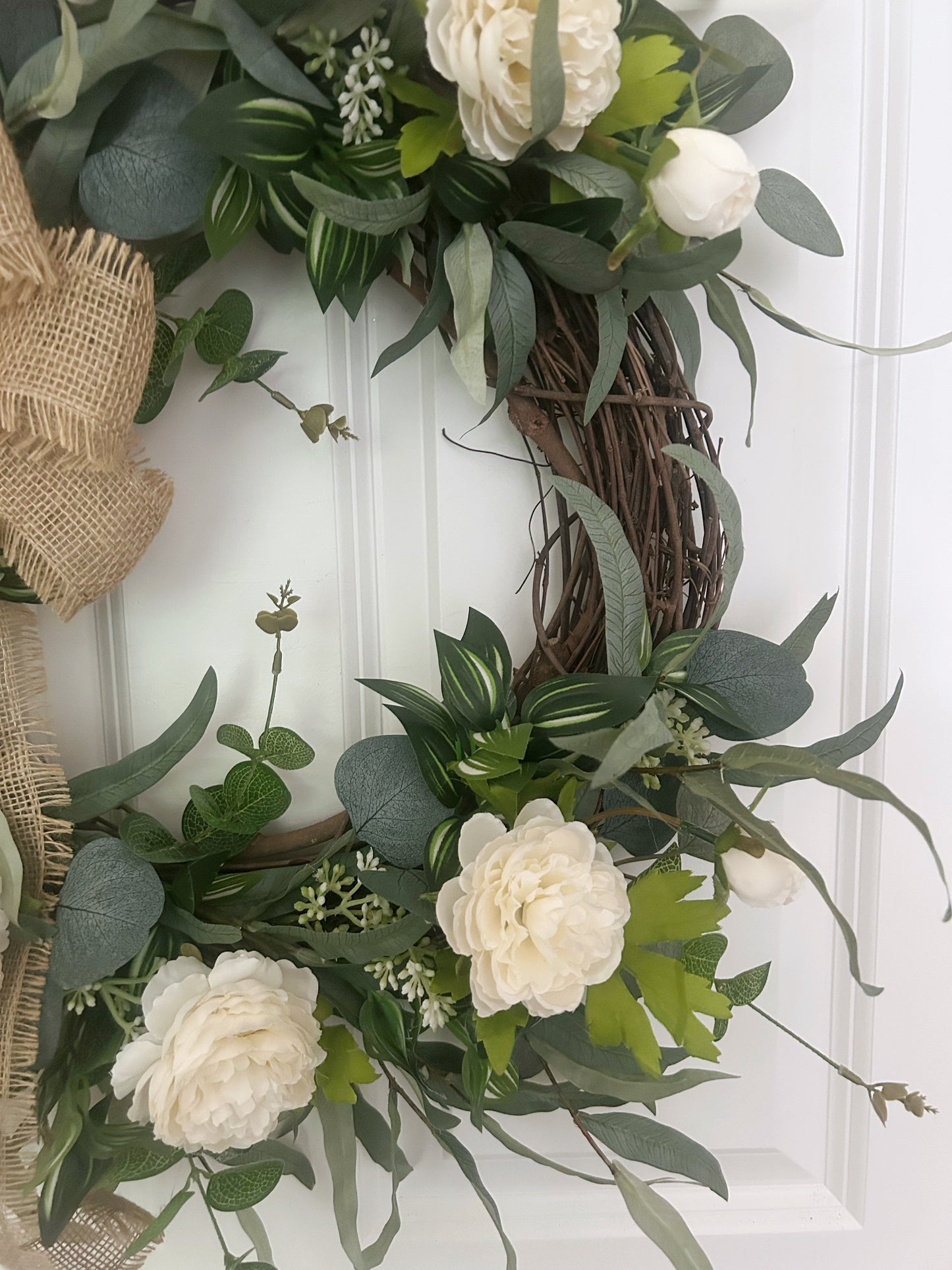 White Rose Wreath for Front Door, Year Round Wreath