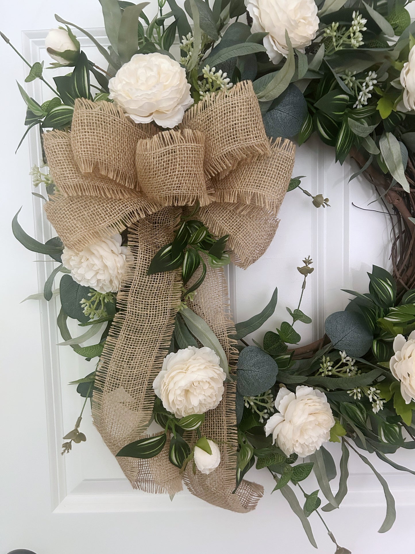 White Rose Wreath for Front Door, Year Round Wreath