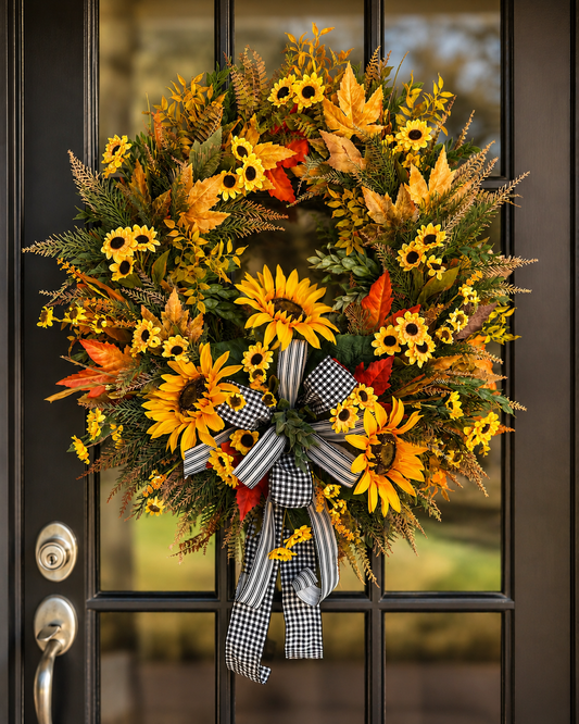 Fall Sunflower Wreath – Elegant 26x32 Autumn Front Door Wreath