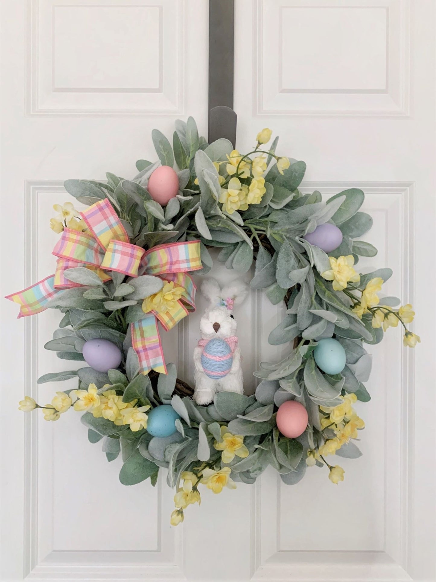 Easter Bunny Wreath with Lambs Ear and Eggs