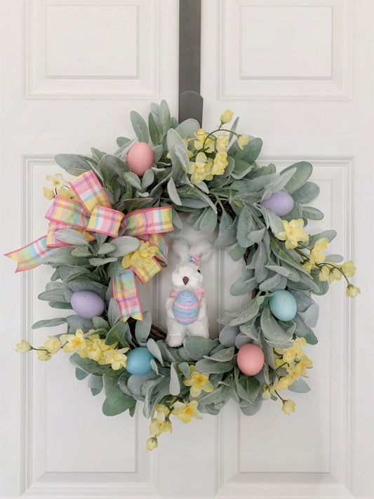 Easter Bunny Wreath with Lambs Ear and Eggs