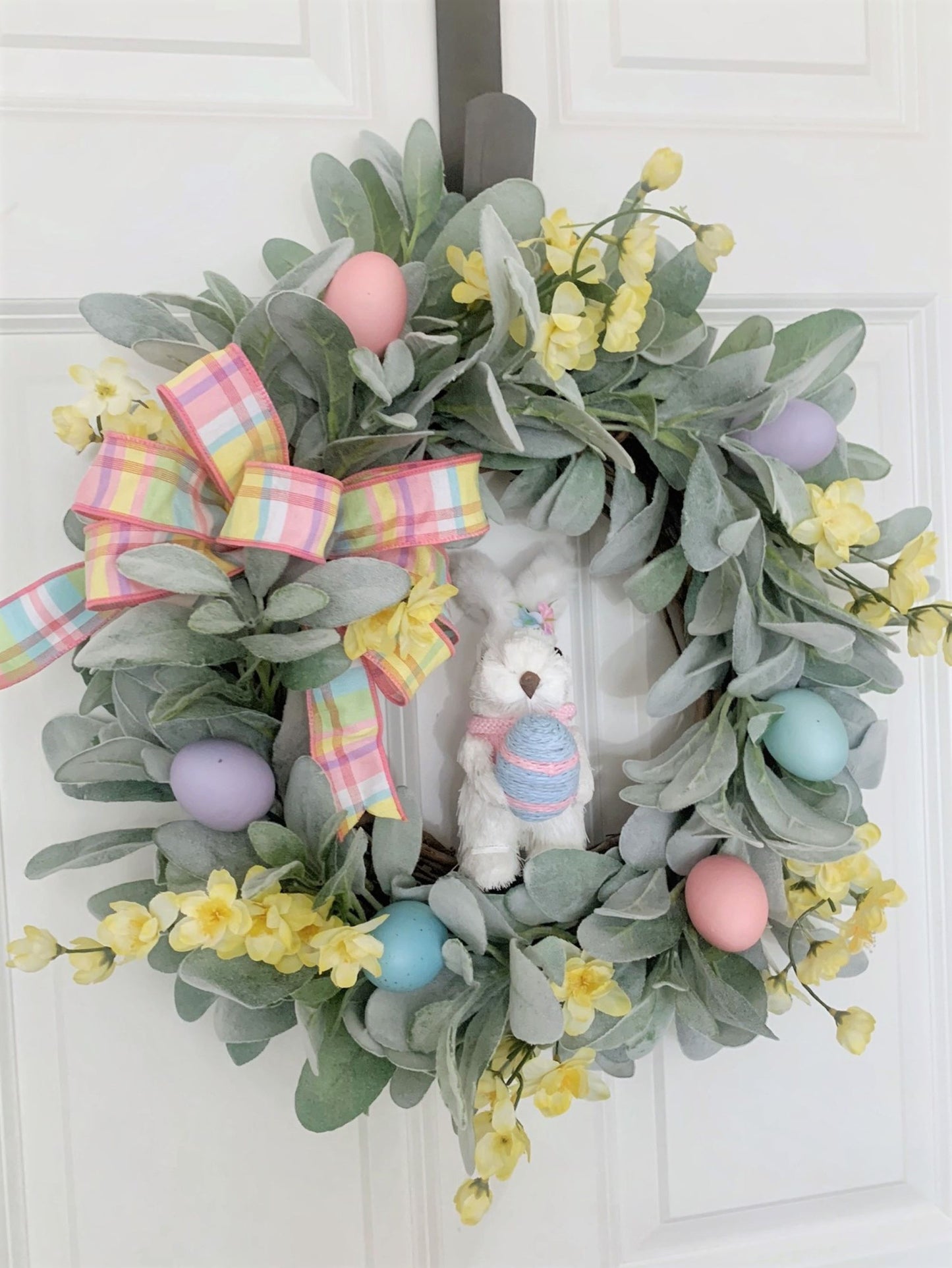 Easter Bunny Wreath with Lambs Ear and Eggs