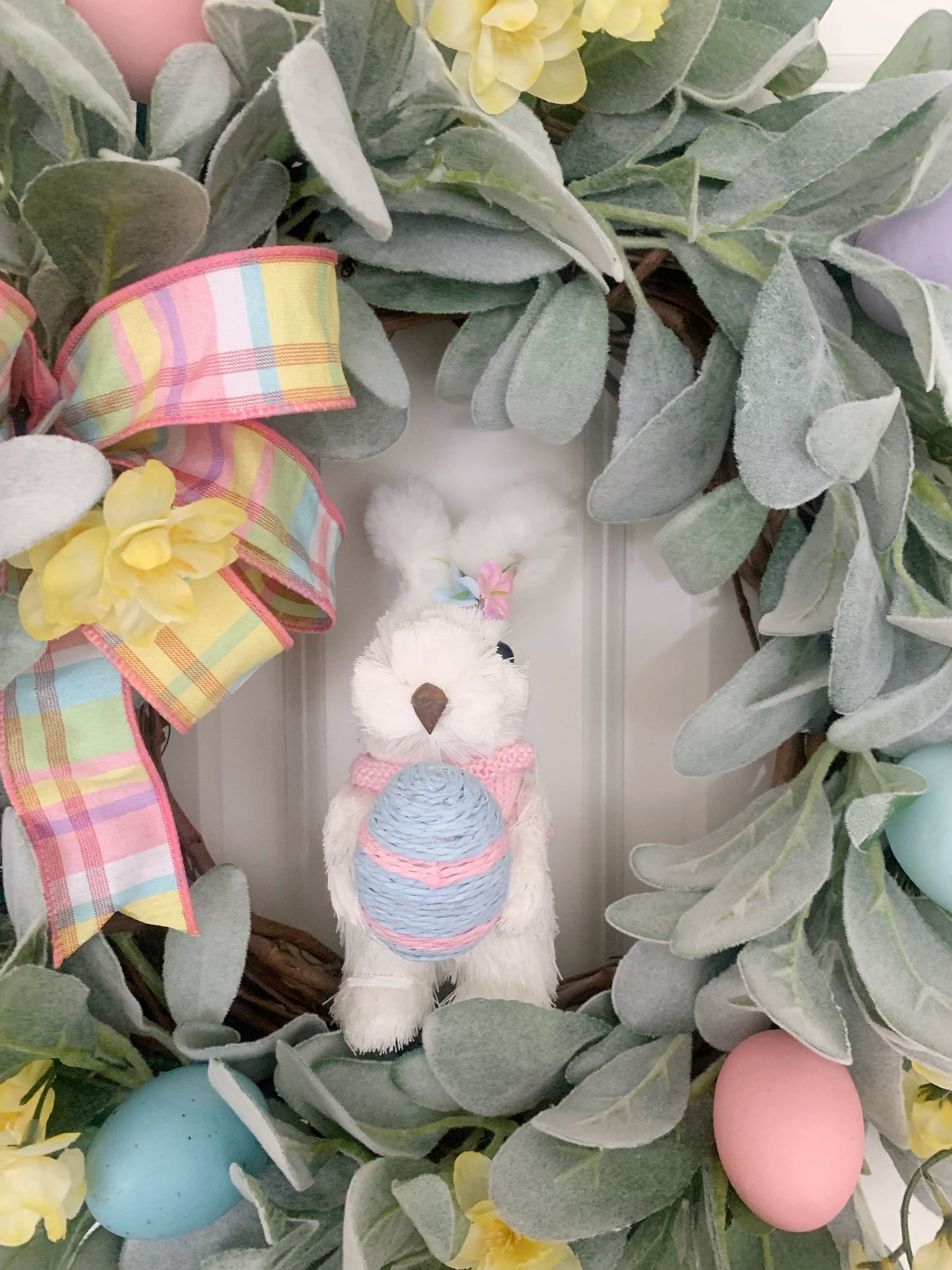 Easter Bunny Wreath with Lambs Ear and Eggs