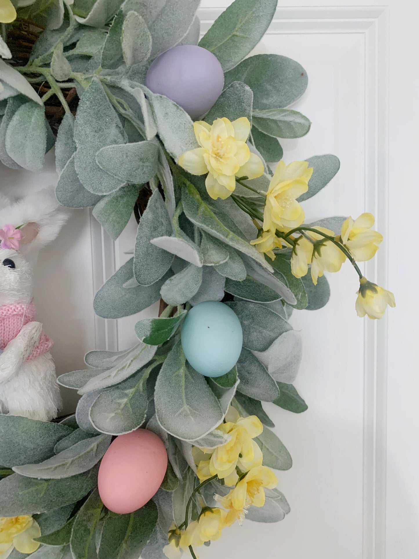 Easter Bunny Wreath with Lambs Ear and Eggs