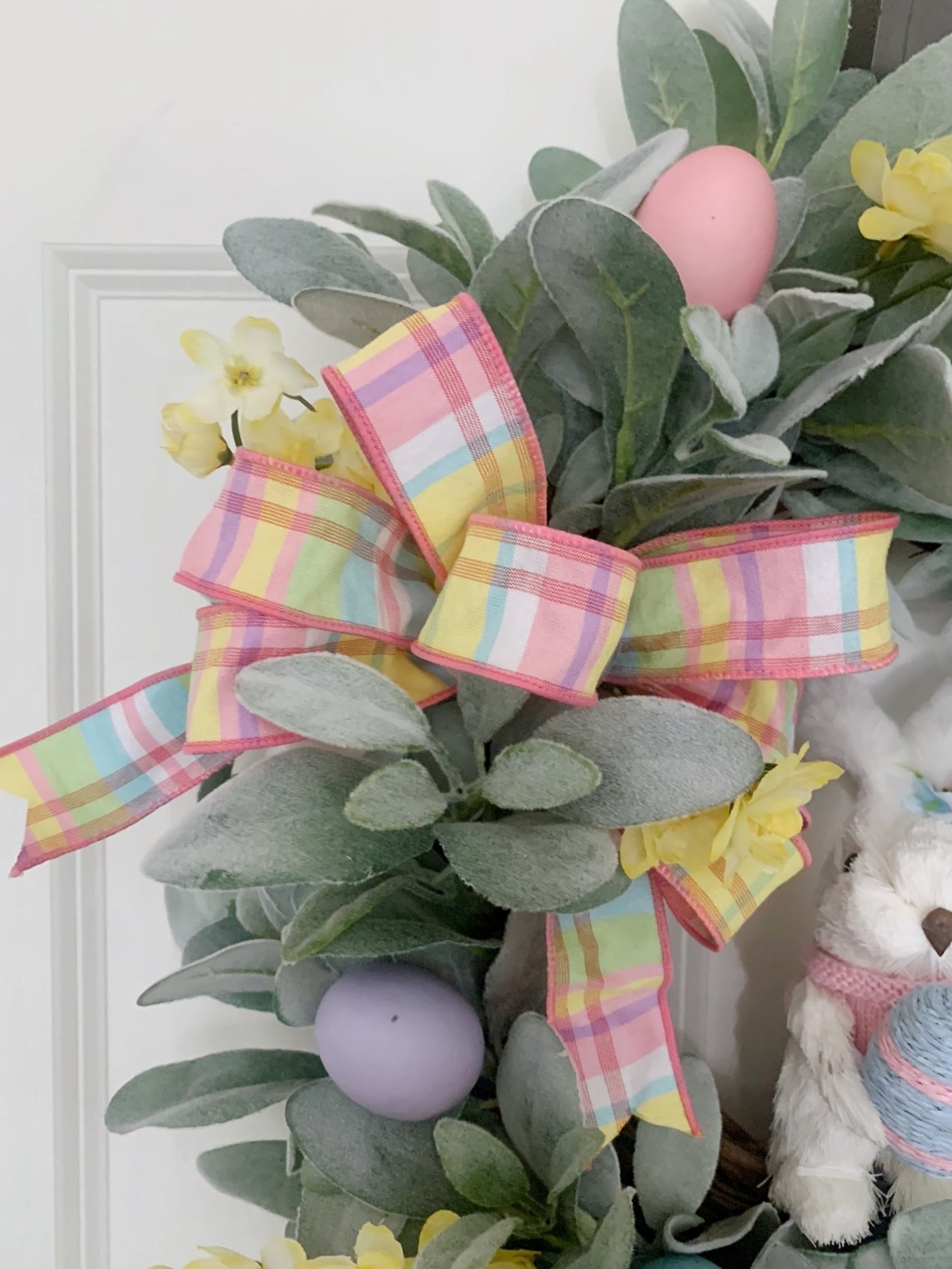 Easter Bunny Wreath with Lambs Ear and Eggs