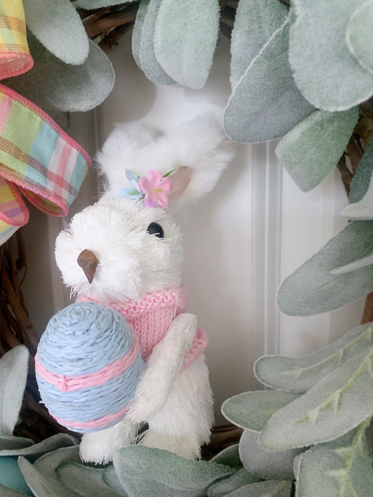 Easter Bunny Wreath with Lambs Ear and Eggs