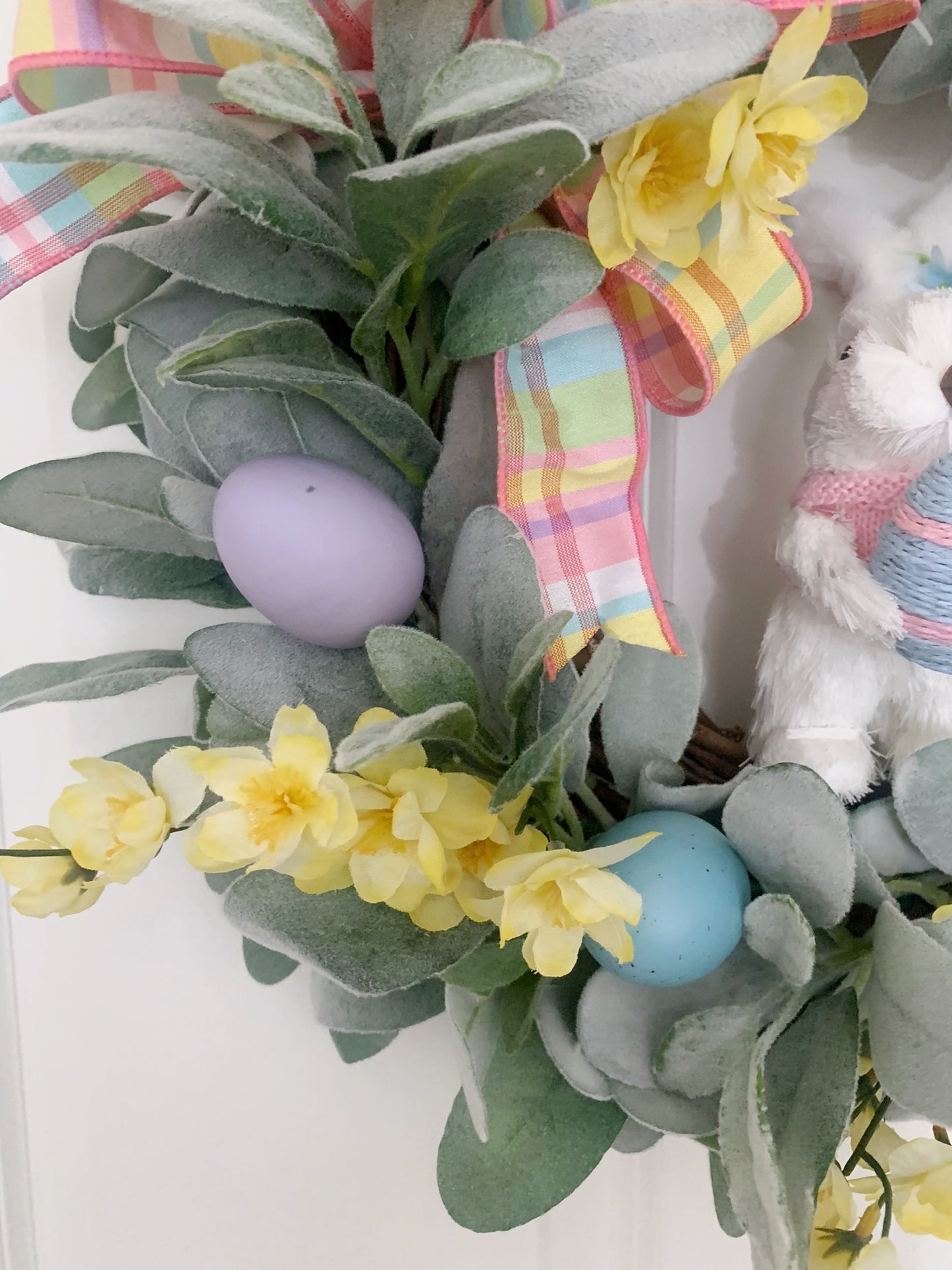 Easter Bunny Wreath with Lambs Ear and Eggs