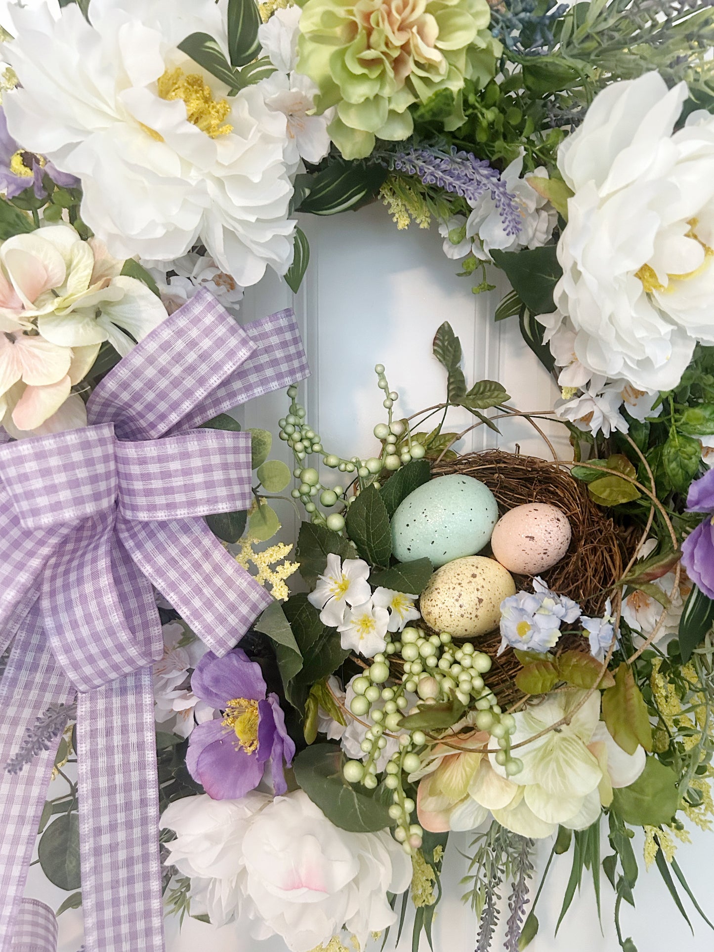 Large Easter Wreath for Front Door — Pastel Spring Flowers, Birds Nest & Oversized Peonies — Easter & Spring Decorative Outdoor Wreath for Porch, Wall, or Entryway
