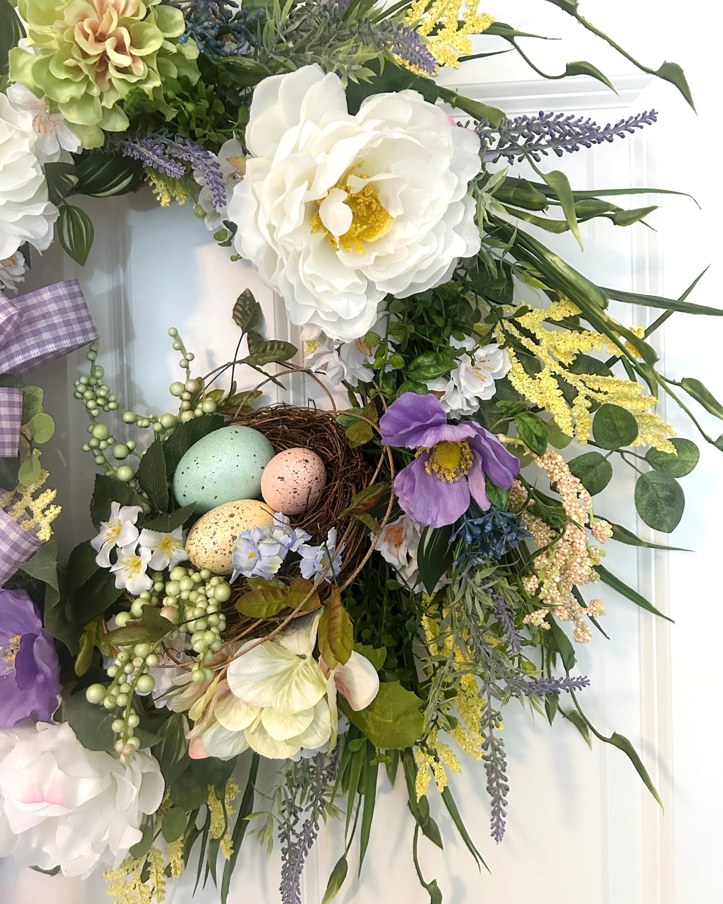 Large Easter Wreath for Front Door — Pastel Spring Flowers, Birds Nest & Oversized Peonies — Easter & Spring Decorative Outdoor Wreath for Porch, Wall, or Entryway