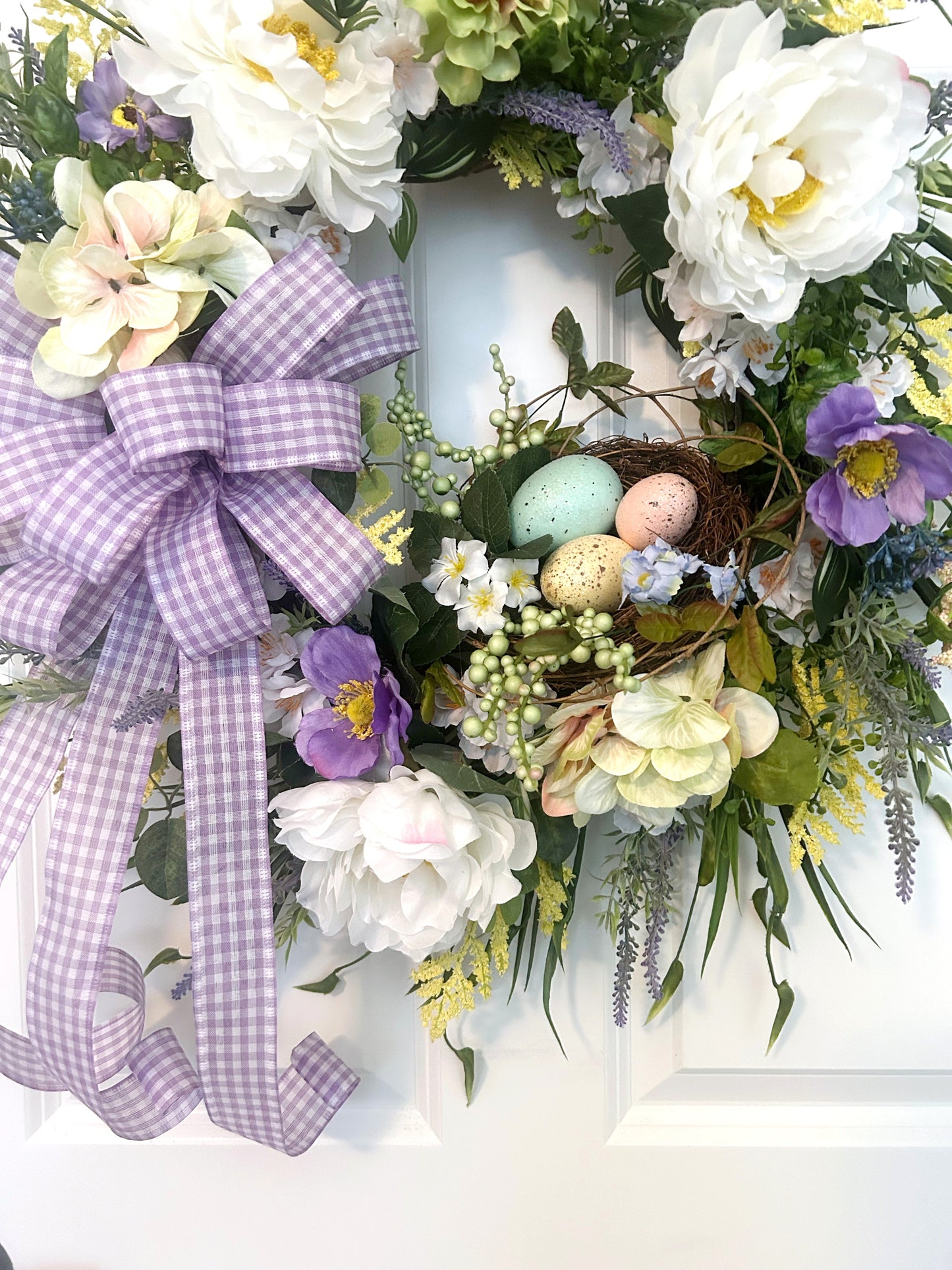 Large Easter Wreath for Front Door — Pastel Spring Flowers, Birds Nest & Oversized Peonies — Easter & Spring Decorative Outdoor Wreath for Porch, Wall, or Entryway