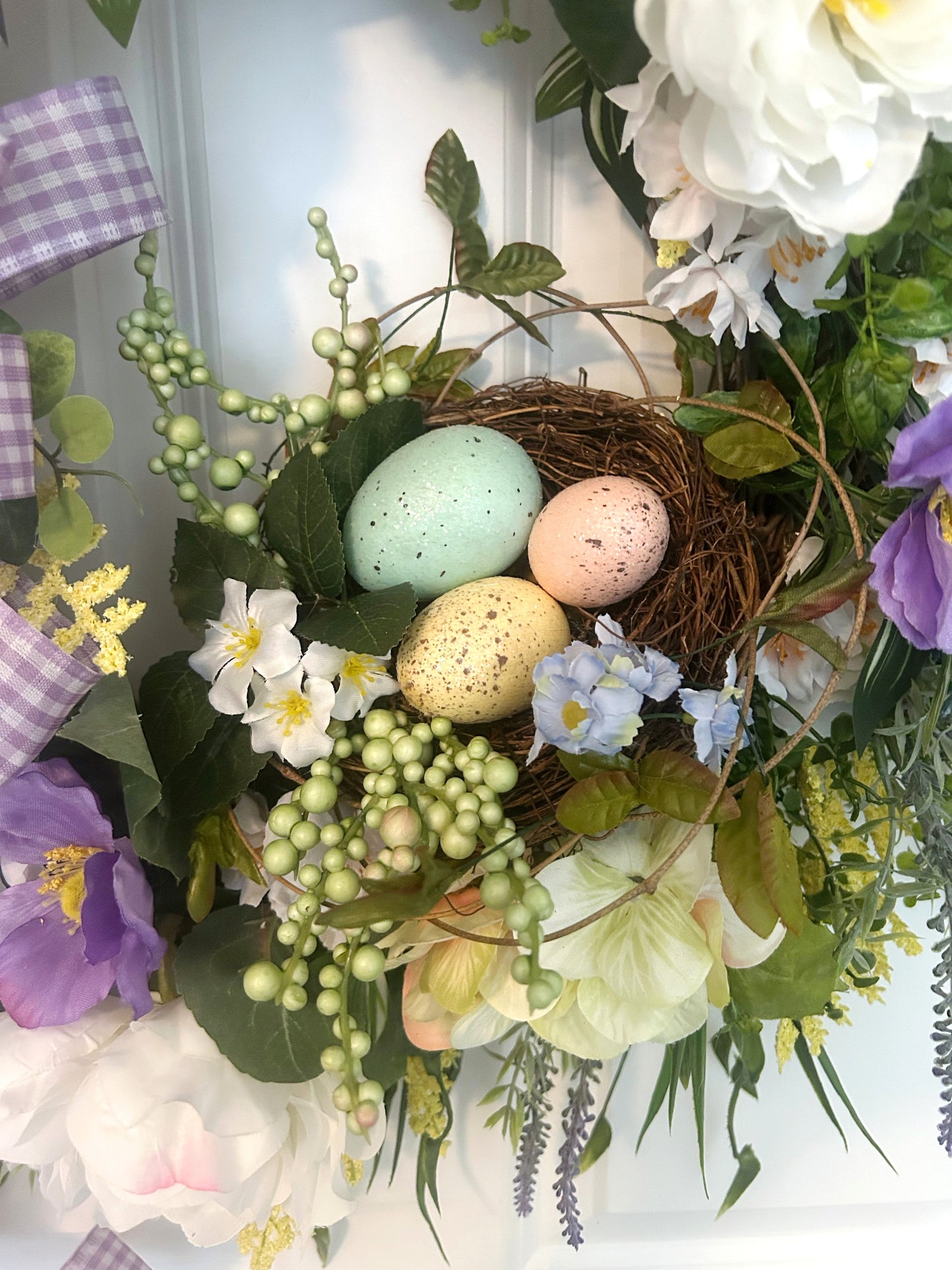 Large Easter Wreath for Front Door — Pastel Spring Flowers, Birds Nest & Oversized Peonies — Easter & Spring Decorative Outdoor Wreath for Porch, Wall, or Entryway