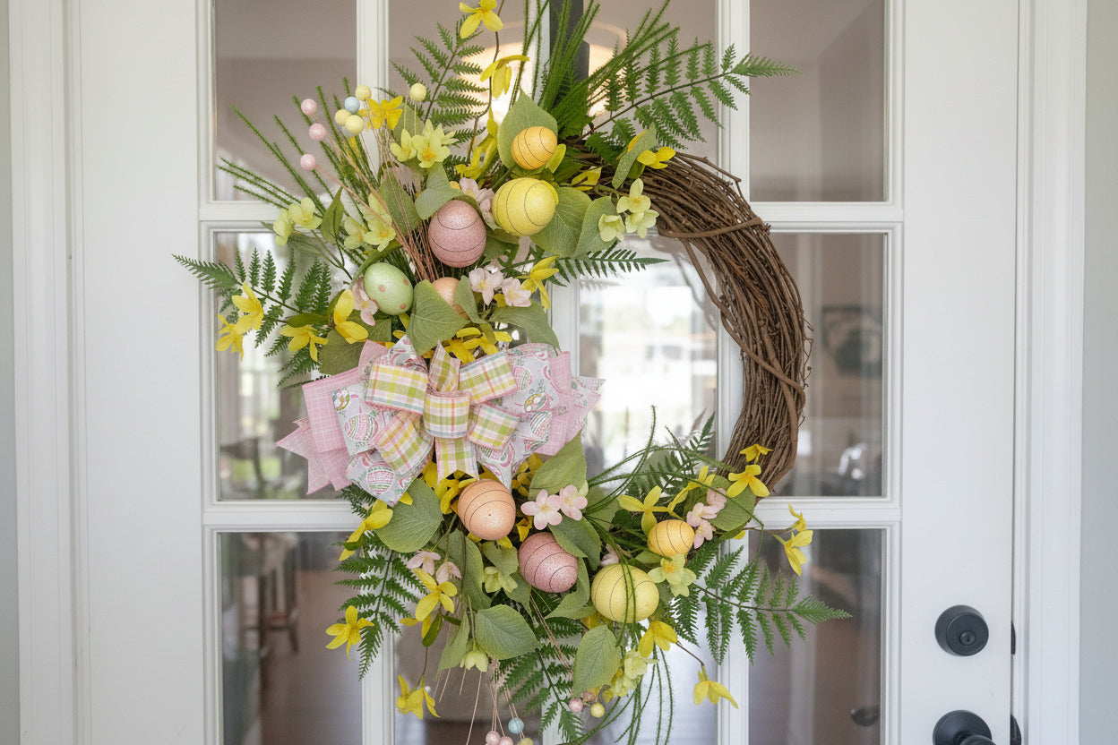 Easter Egg Wreath for Front Door, Whimsical Spring Wreath