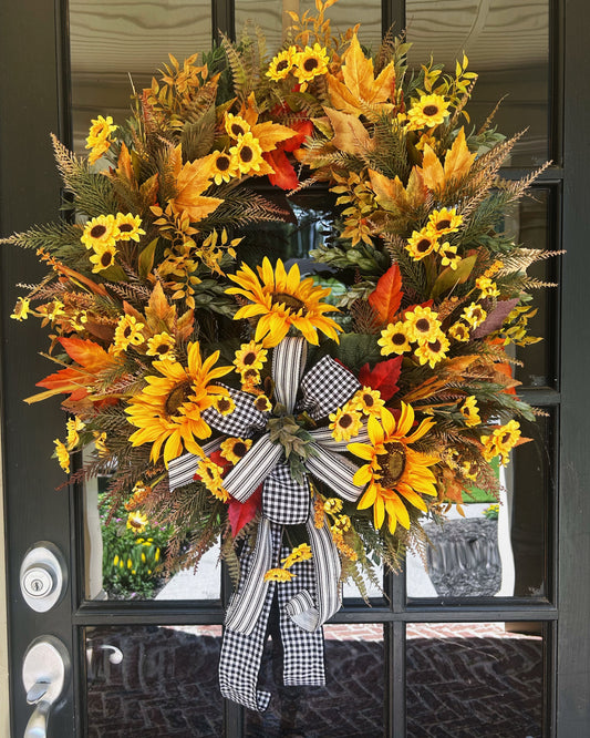 Fall Sunflower Wreath – Elegant 26x32 Autumn Front Door Wreath