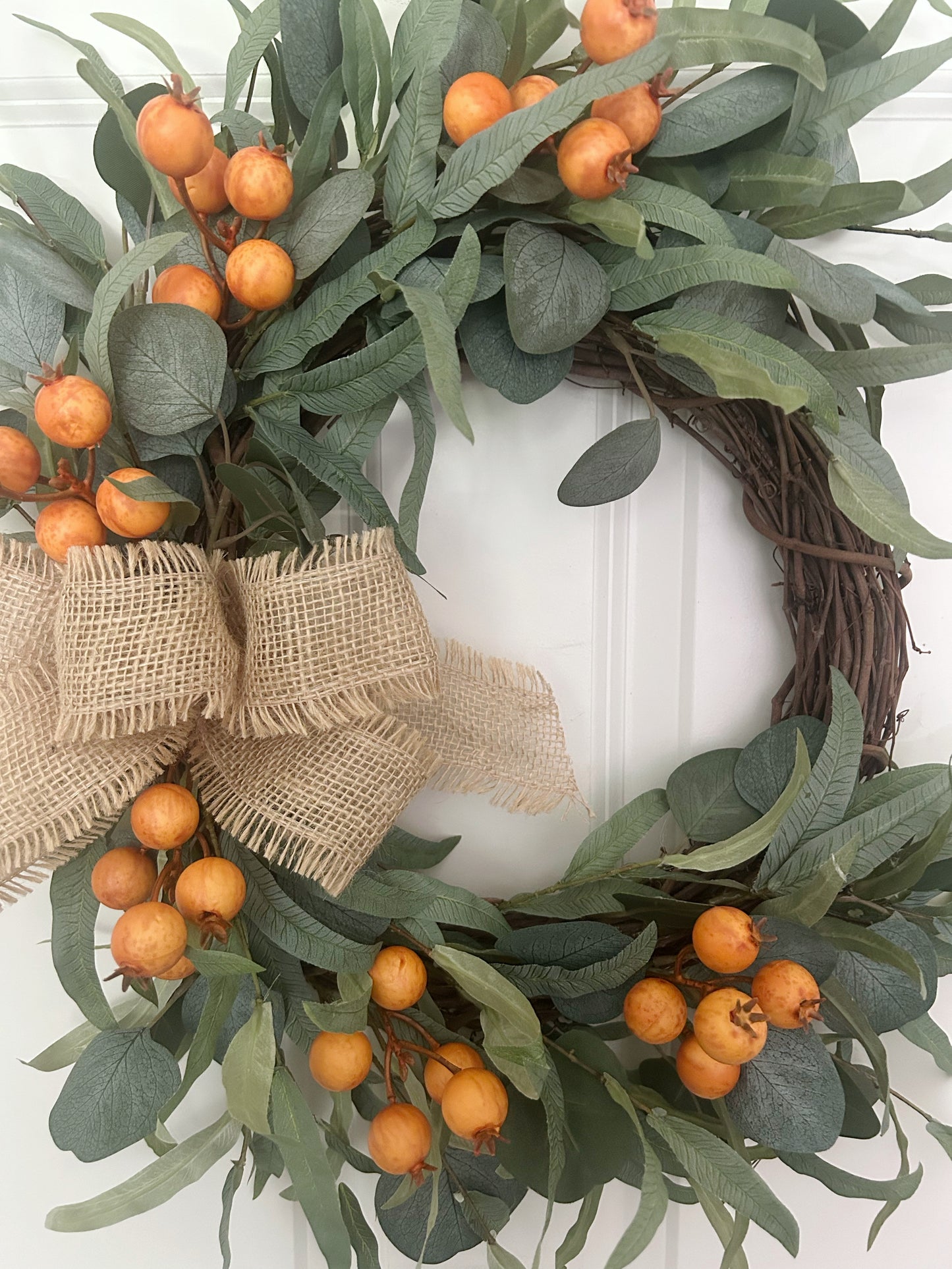 Modern Fall Wreath for Front Door – Orange Berry & Eucalyptus Farmhouse Door Décor