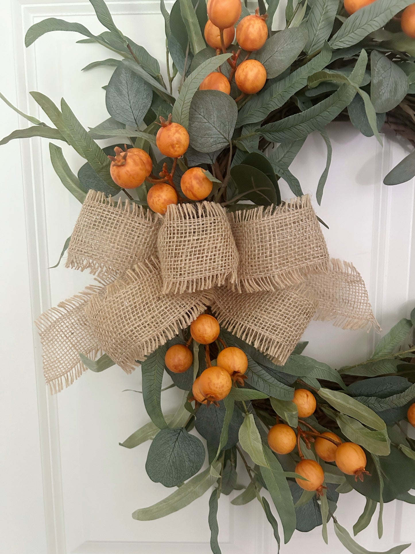 Modern Fall Wreath for Front Door – Orange Berry & Eucalyptus Farmhouse Door Décor