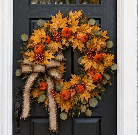 Orange Velvet Pumpkin Wreath for Front Door