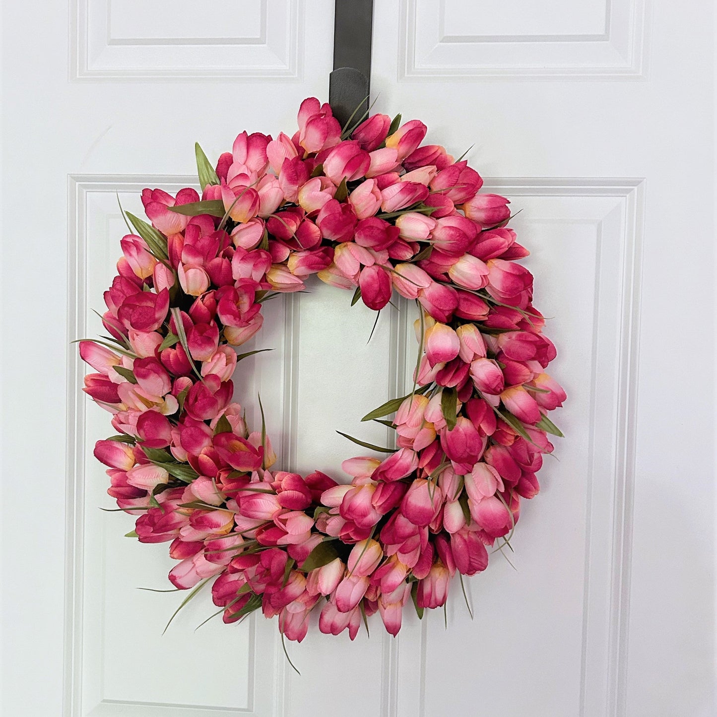 Hot Pink Tulip Wreath: Spring Front Door Decor, Artificial Floral Wreath