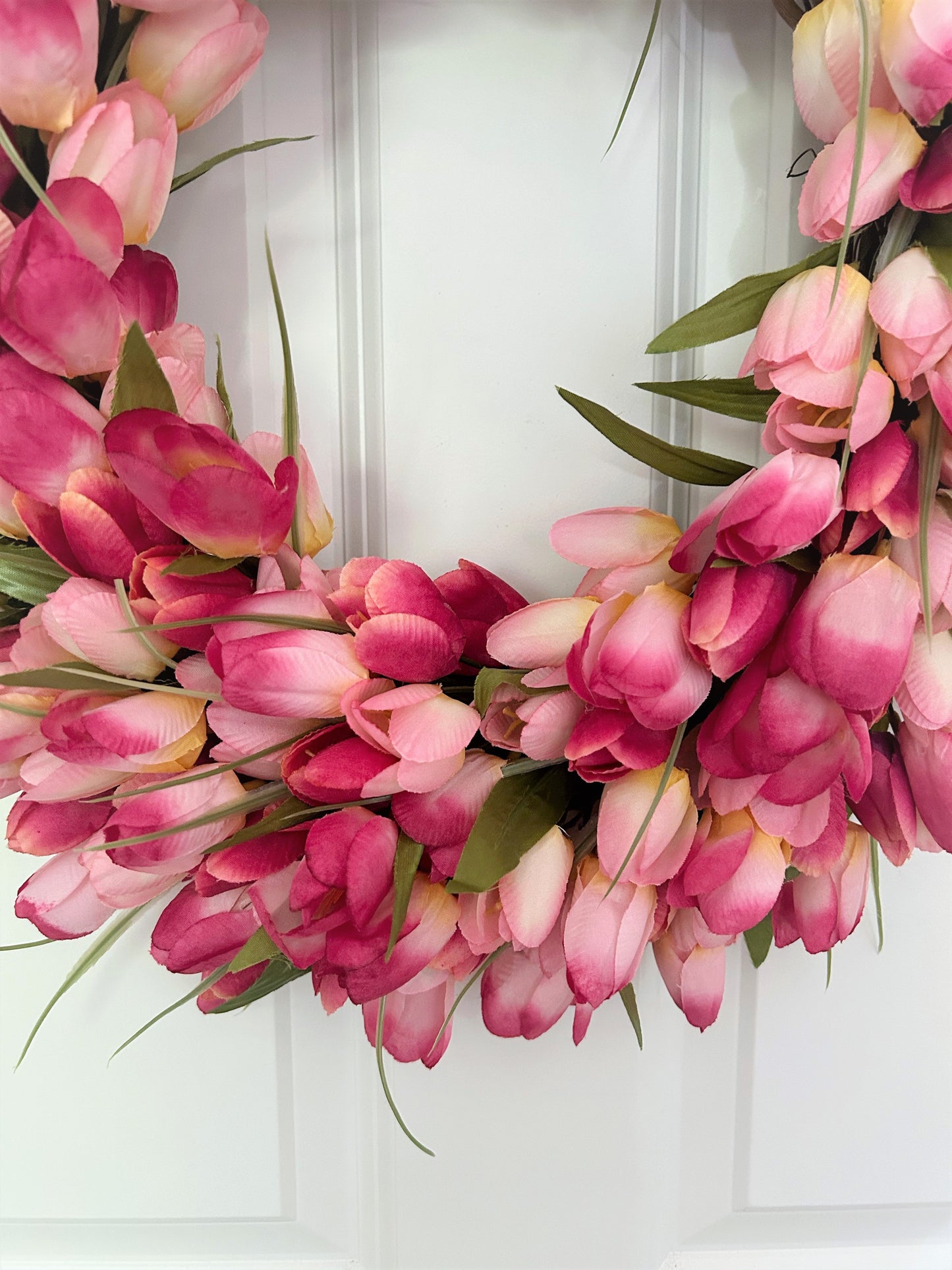 Hot Pink Tulip Wreath: Spring Front Door Decor, Artificial Floral Wreath