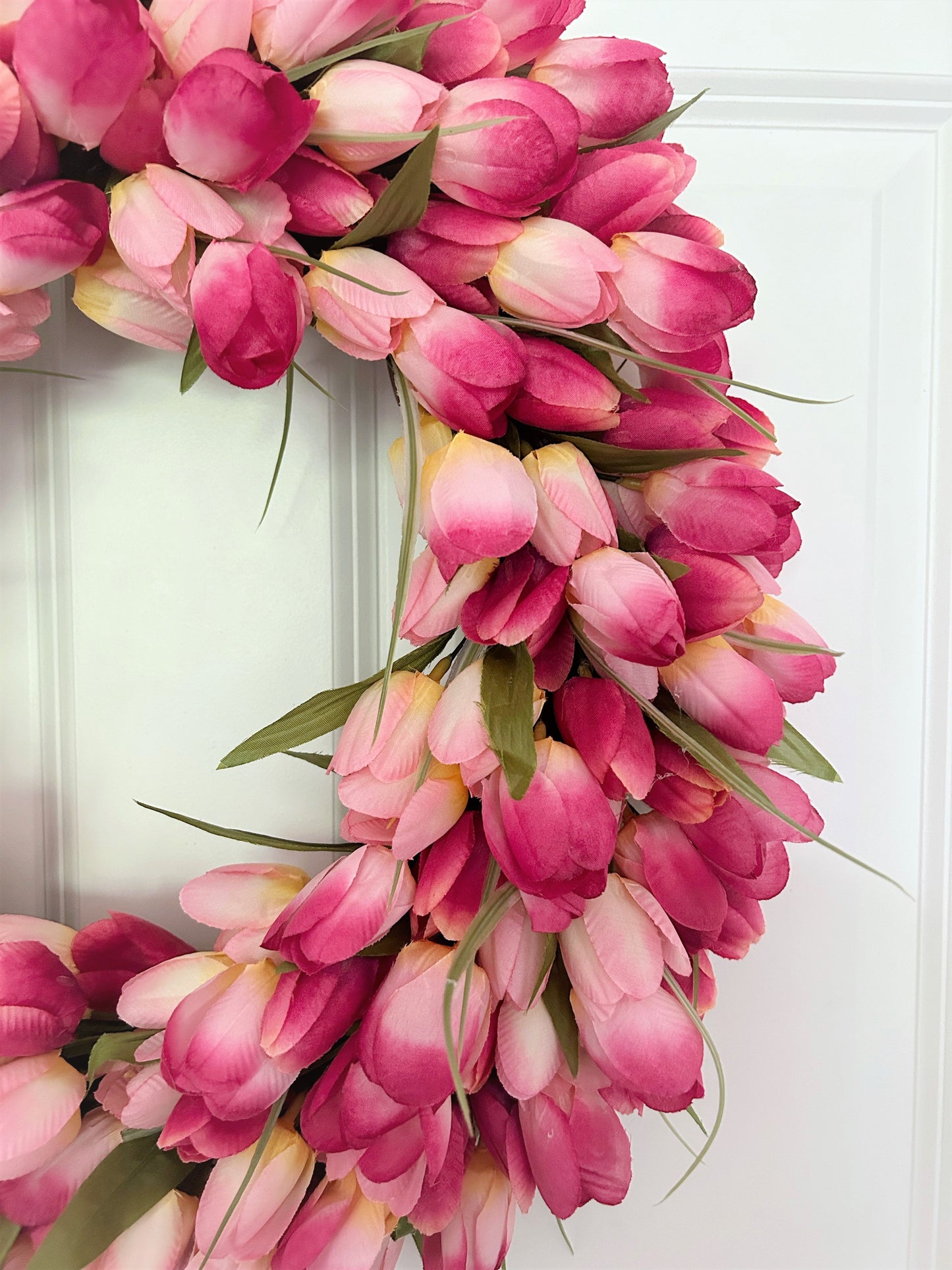 Hot Pink Tulip Wreath: Spring Front Door Decor, Artificial Floral Wreath