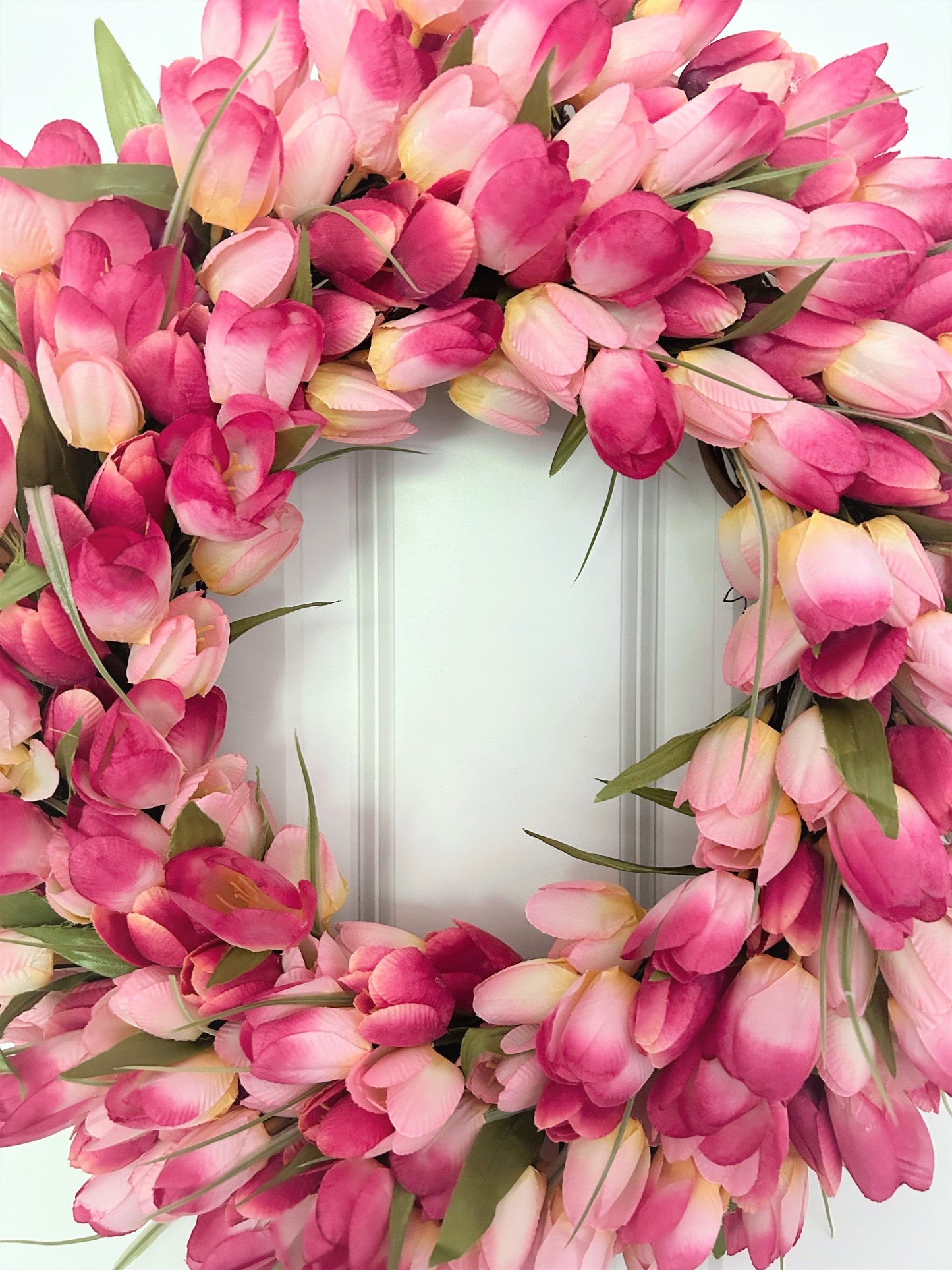 Hot Pink Tulip Wreath: Spring Front Door Decor, Artificial Floral Wreath