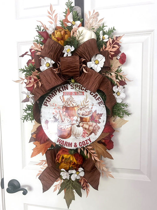 Pumpkin Spice Fall Wreath Teardrop Swag