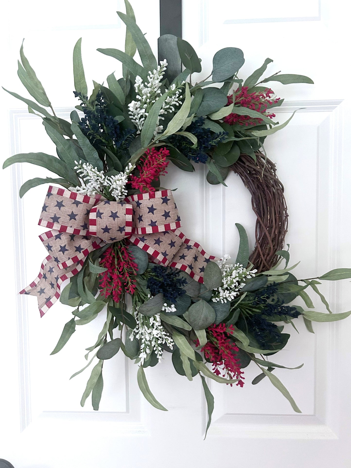 Patriotic Wreath for Front Door, Rustic Americana Decor, Red White Blue Berry Wreath, Fourth of July Wreath, Memorial Day Decor