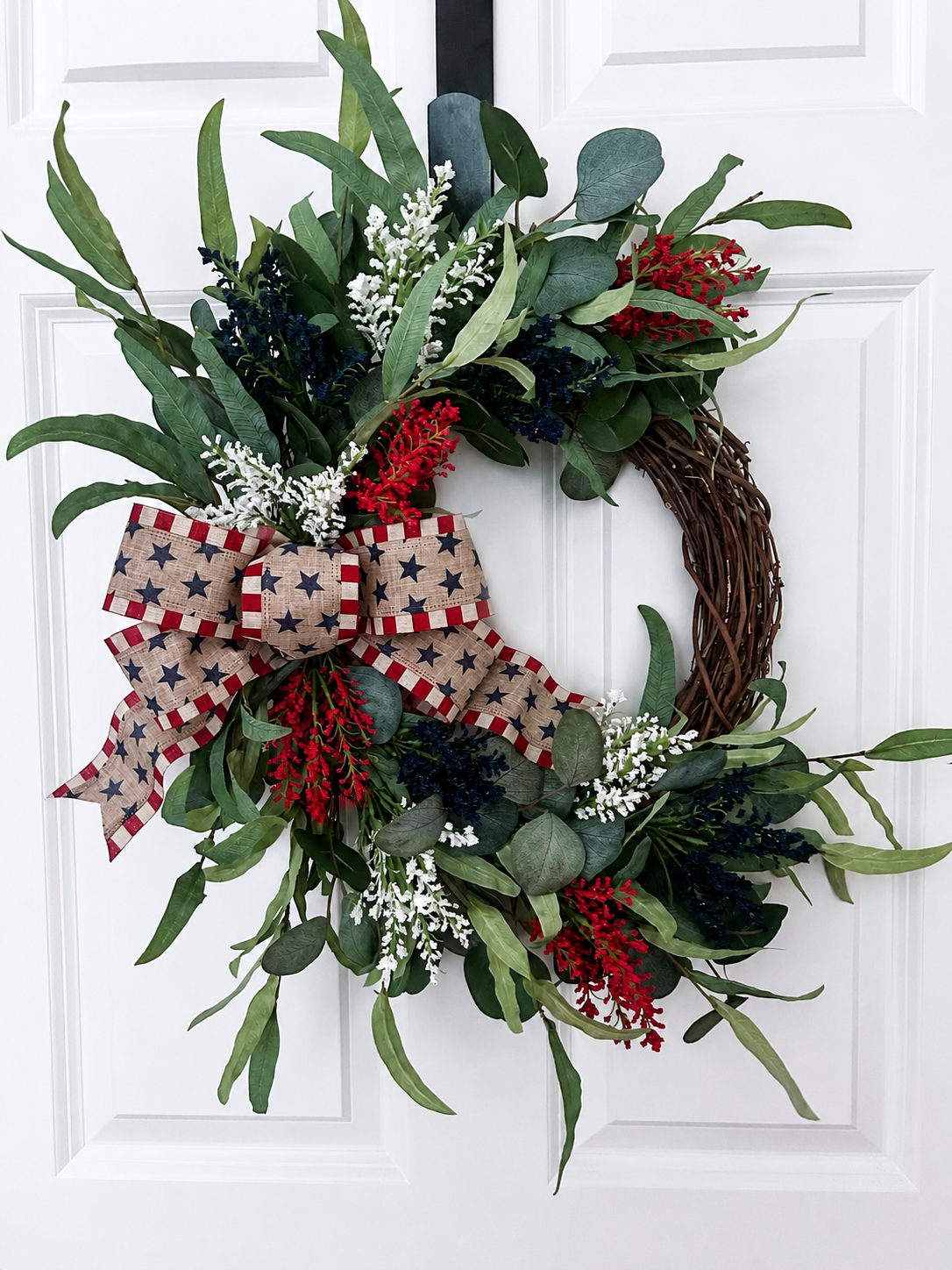 Patriotic Wreath for Front Door, Rustic Americana Decor, Red White Blue Berry Wreath, Fourth of July Wreath, Memorial Day Decor