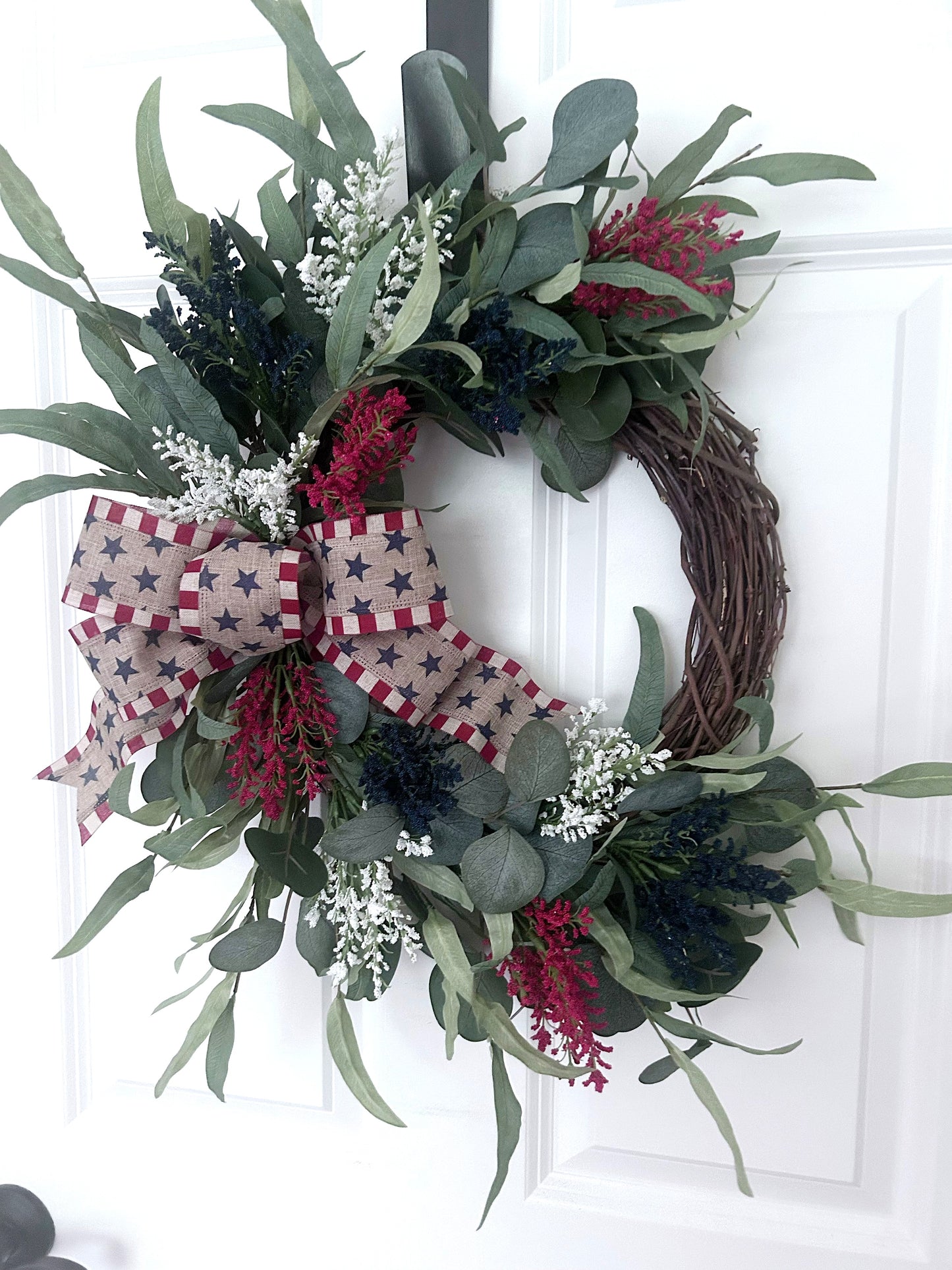 Patriotic Wreath for Front Door, Rustic Americana Decor, Red White Blue Berry Wreath, Fourth of July Wreath, Memorial Day Decor