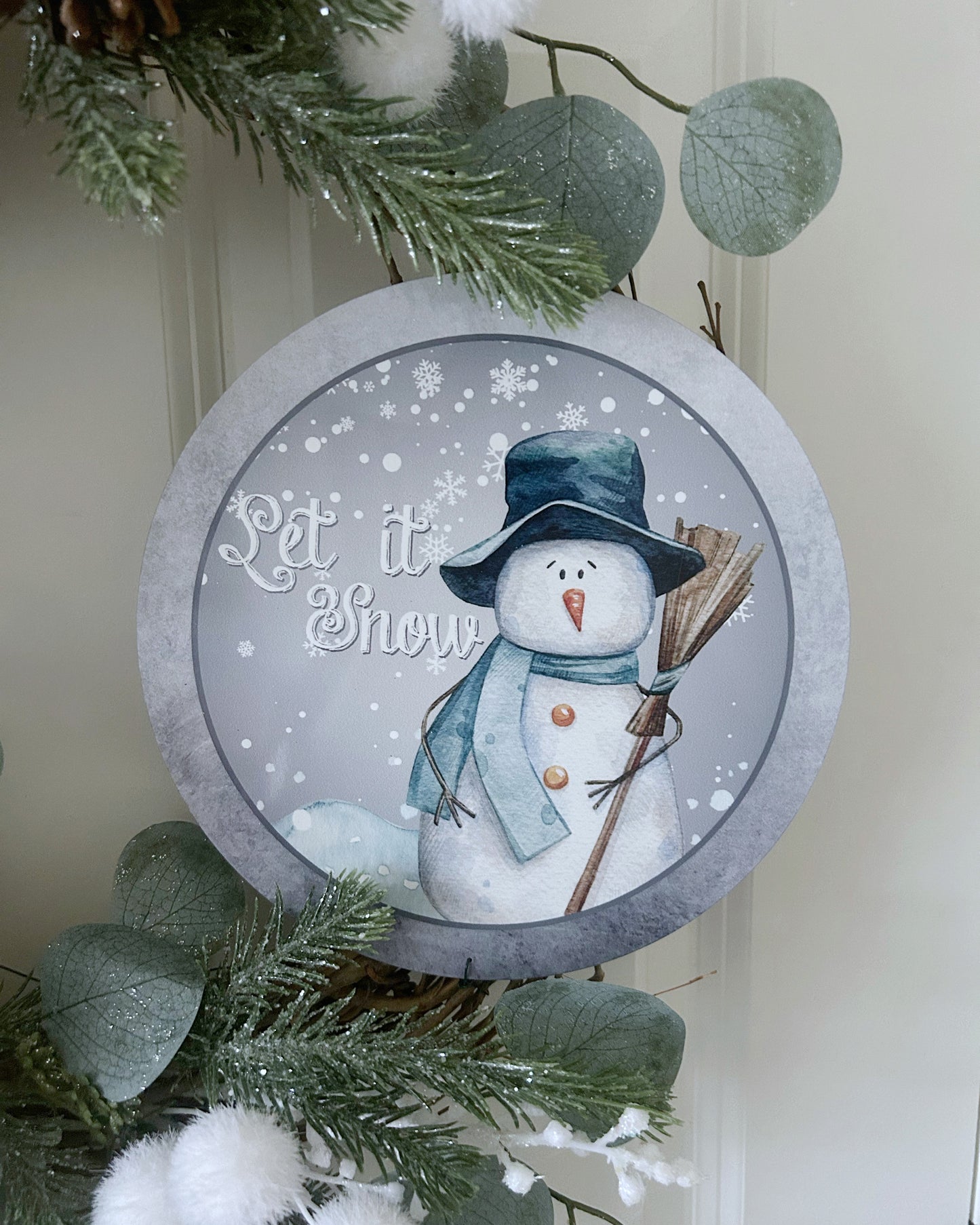 Front Door Wreath for Winter with Let It Snow Wreath Sign | Snowman Wreath | Not Christmas Wreath for Door | Farmhouse Wreath with Bow