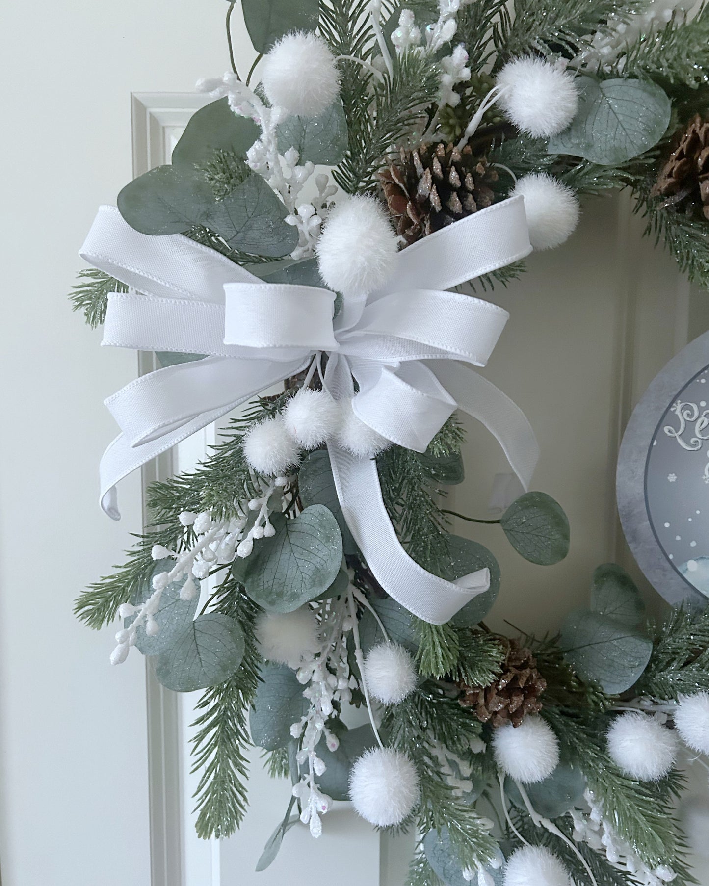 Front Door Wreath for Winter with Let It Snow Wreath Sign | Snowman Wreath | Not Christmas Wreath for Door | Farmhouse Wreath with Bow