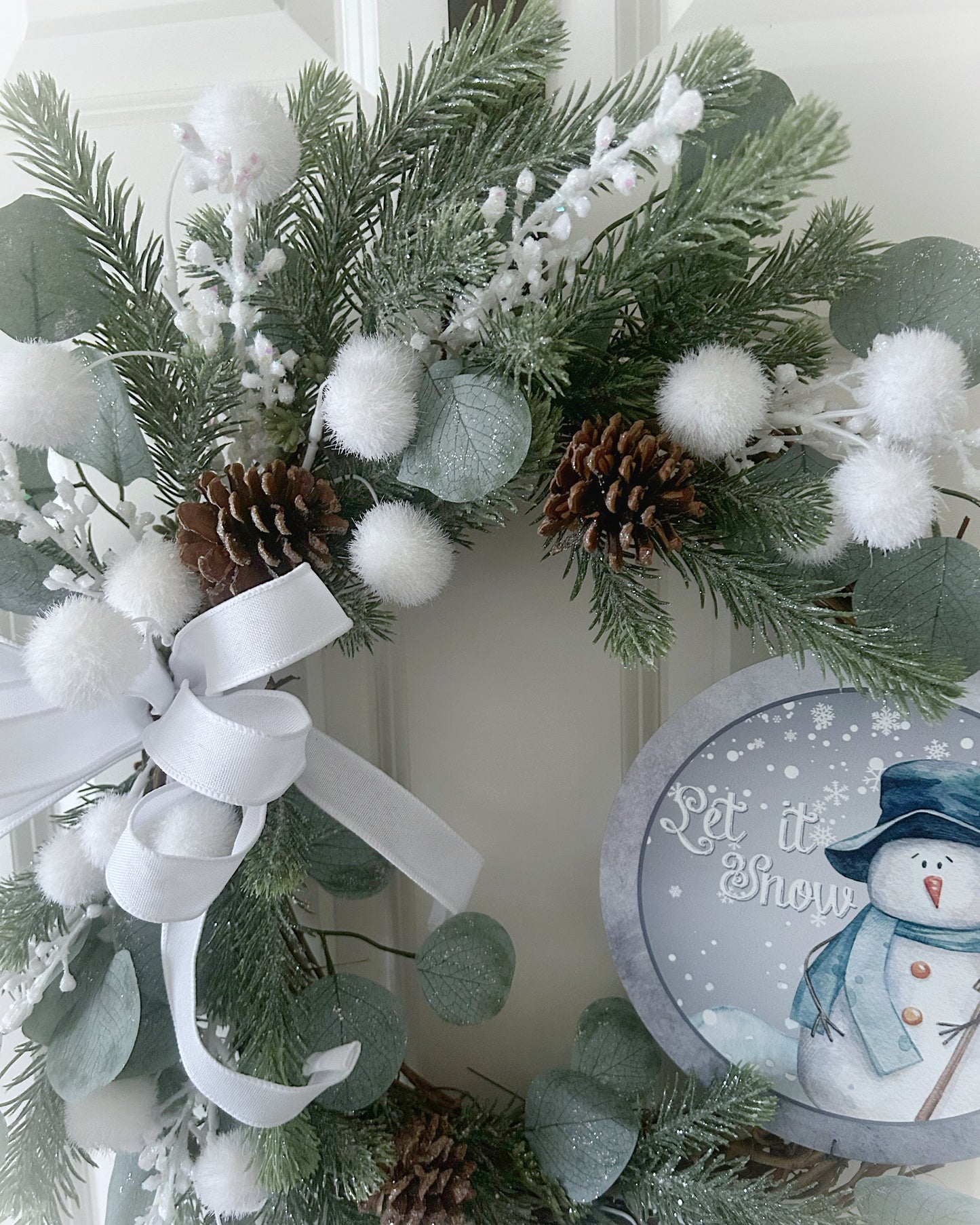 Front Door Wreath for Winter with Let It Snow Wreath Sign | Snowman Wreath | Not Christmas Wreath for Door | Farmhouse Wreath with Bow