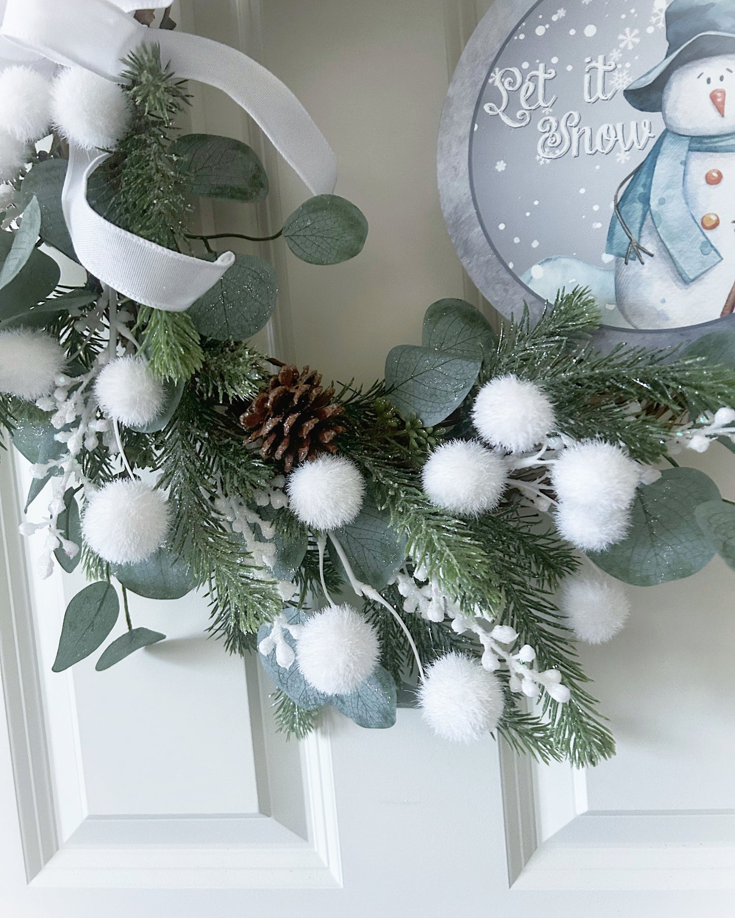 Front Door Wreath for Winter with Let It Snow Wreath Sign | Snowman Wreath | Not Christmas Wreath for Door | Farmhouse Wreath with Bow