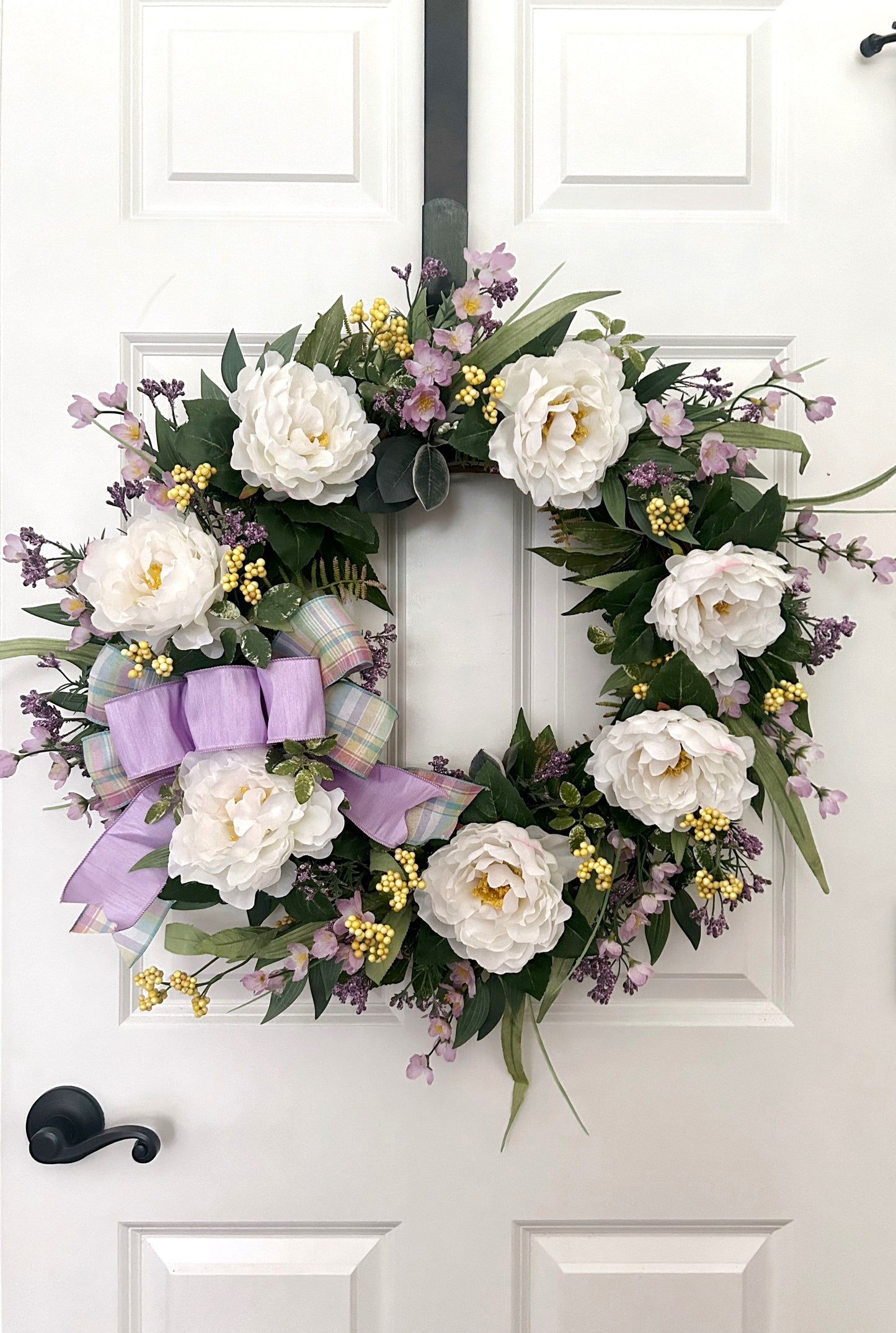 White Peony Wreath for Front Door, Spring Summer Garden Wreath