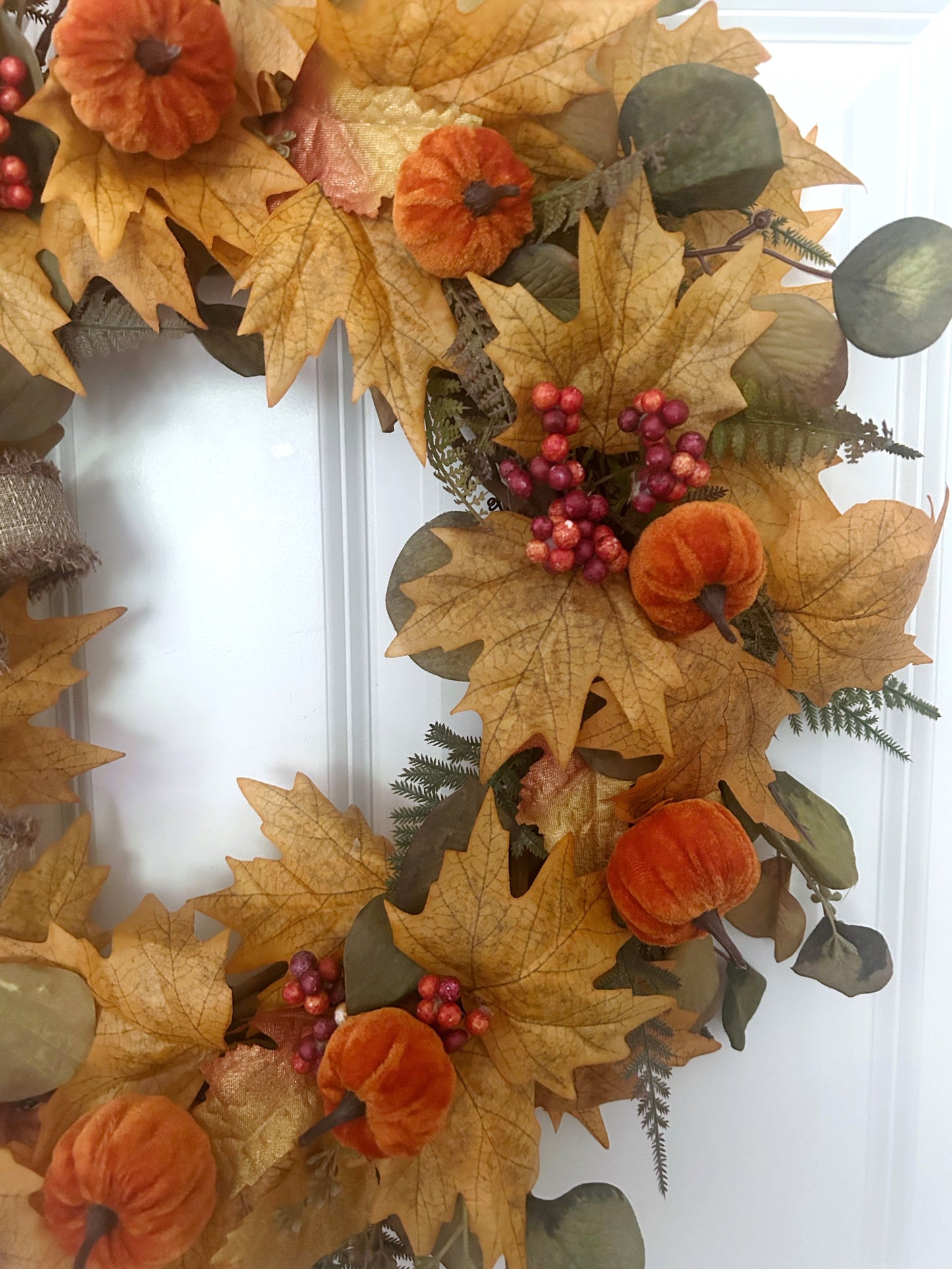 Orange Velvet Pumpkin Wreath for Front Door