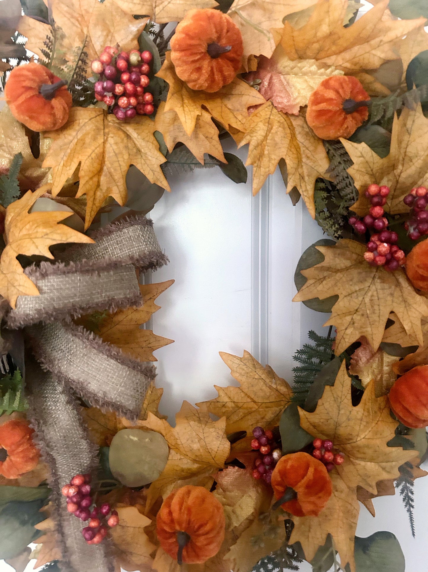 Orange Velvet Pumpkin Wreath for Front Door
