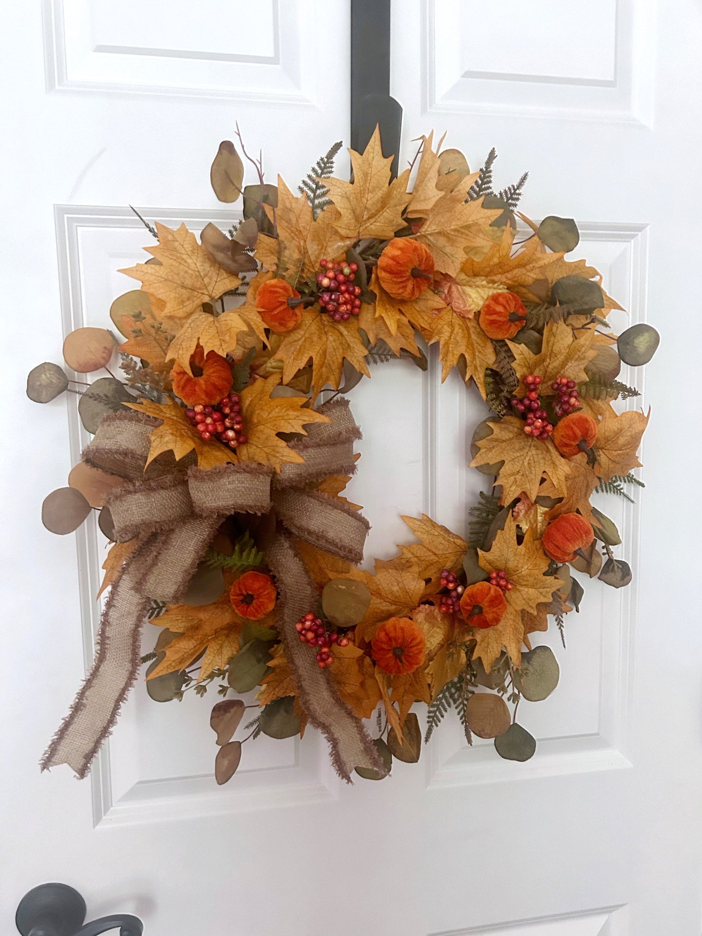 Orange Velvet Pumpkin Wreath for Front Door